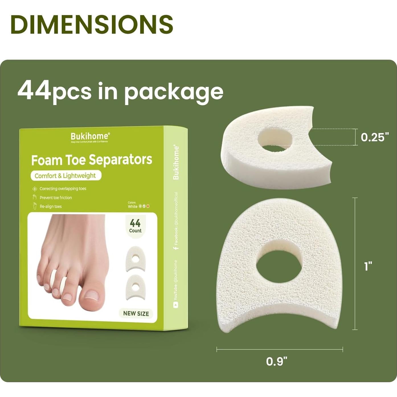 Separadores de Dedos de Espuma Bukihome - 44 Piezas Suaves y Transpirables