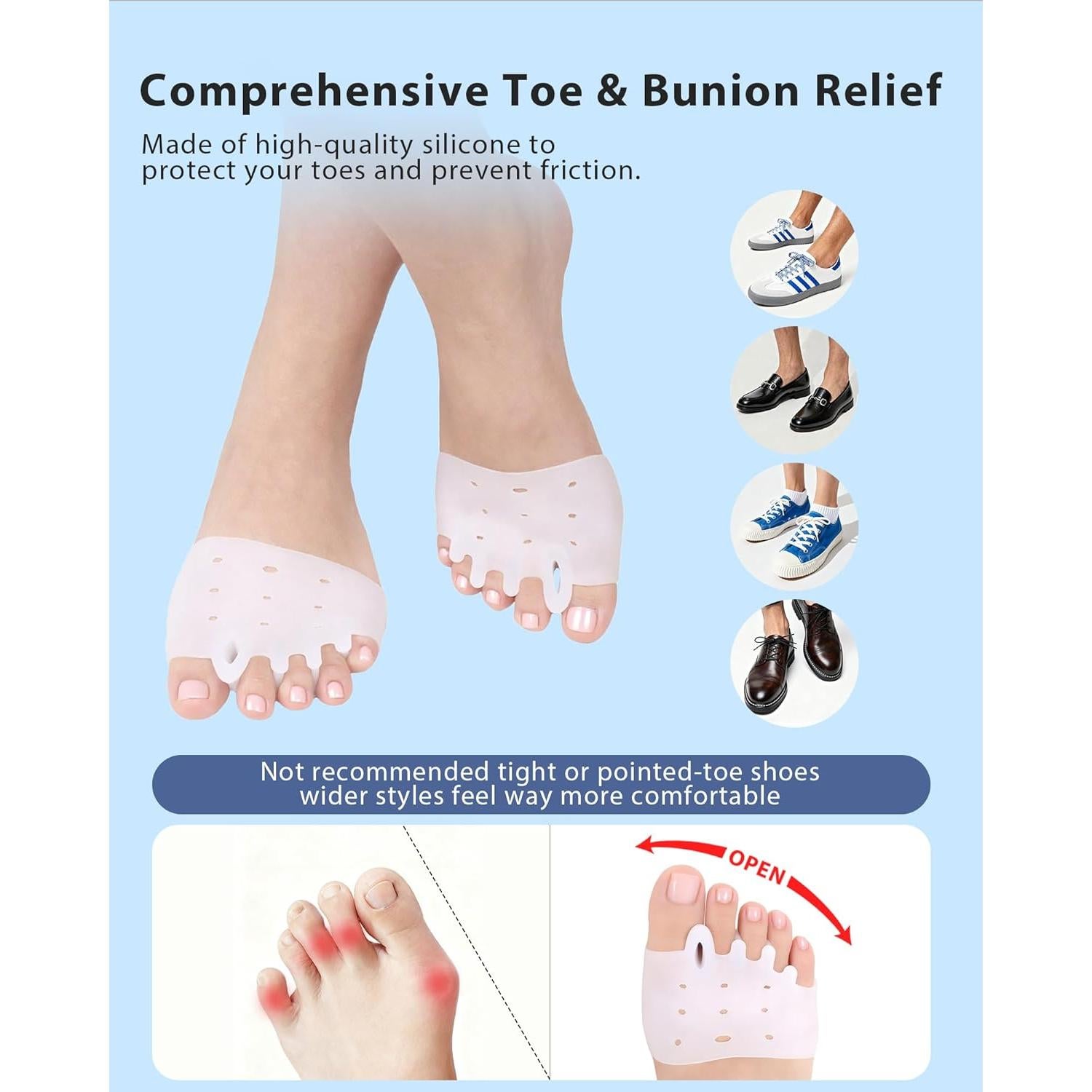 Separadores de Dedos de Silicona Jalopink - Corrector de Juanetes (4 Pares)