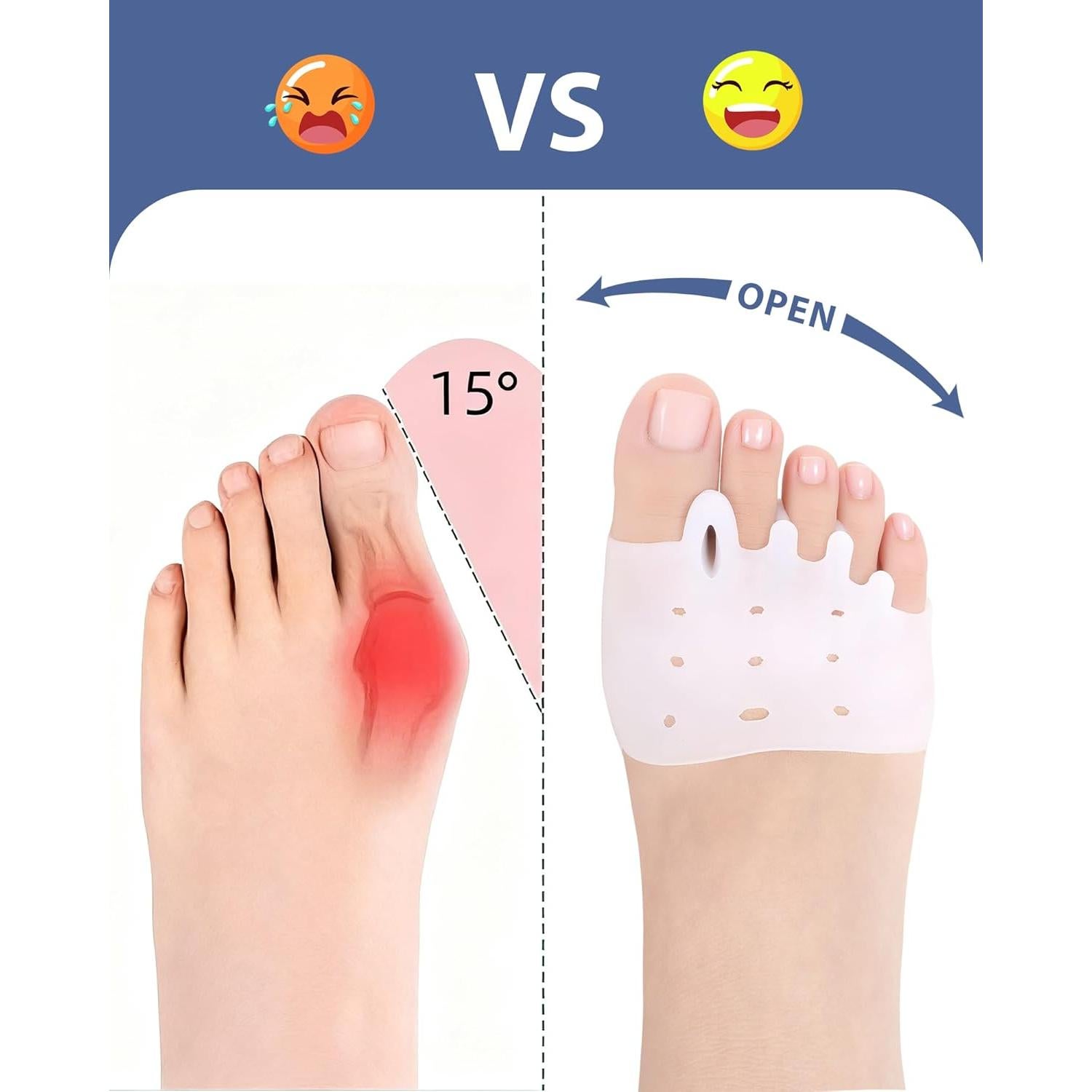 Separadores de Dedos de Silicona Jalopink - Corrector de Juanetes (4 Pares)