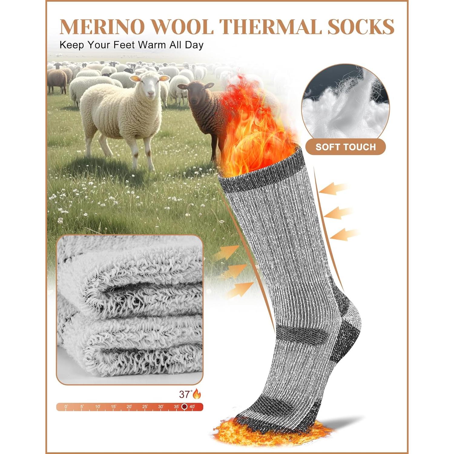 Calcetines Térmicos de Lana Merino Unisex - 3 Pares para Invierno