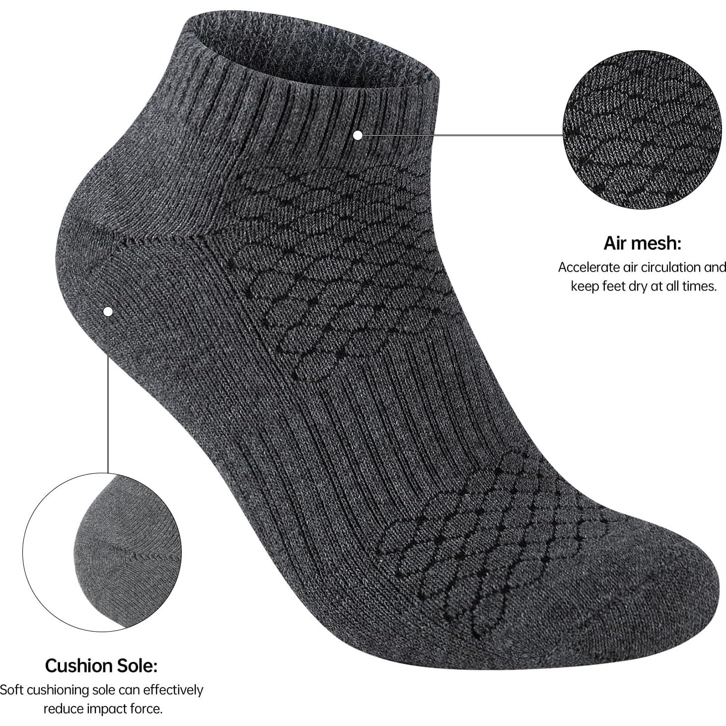Calcetines de Tobillo Acolchados 100% Algodón para Hombres - 5 Pares Gris