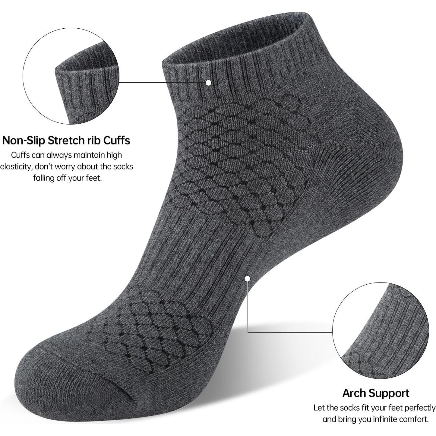 Calcetines de Tobillo Acolchados 100% Algodón para Hombres - 5 Pares Gris