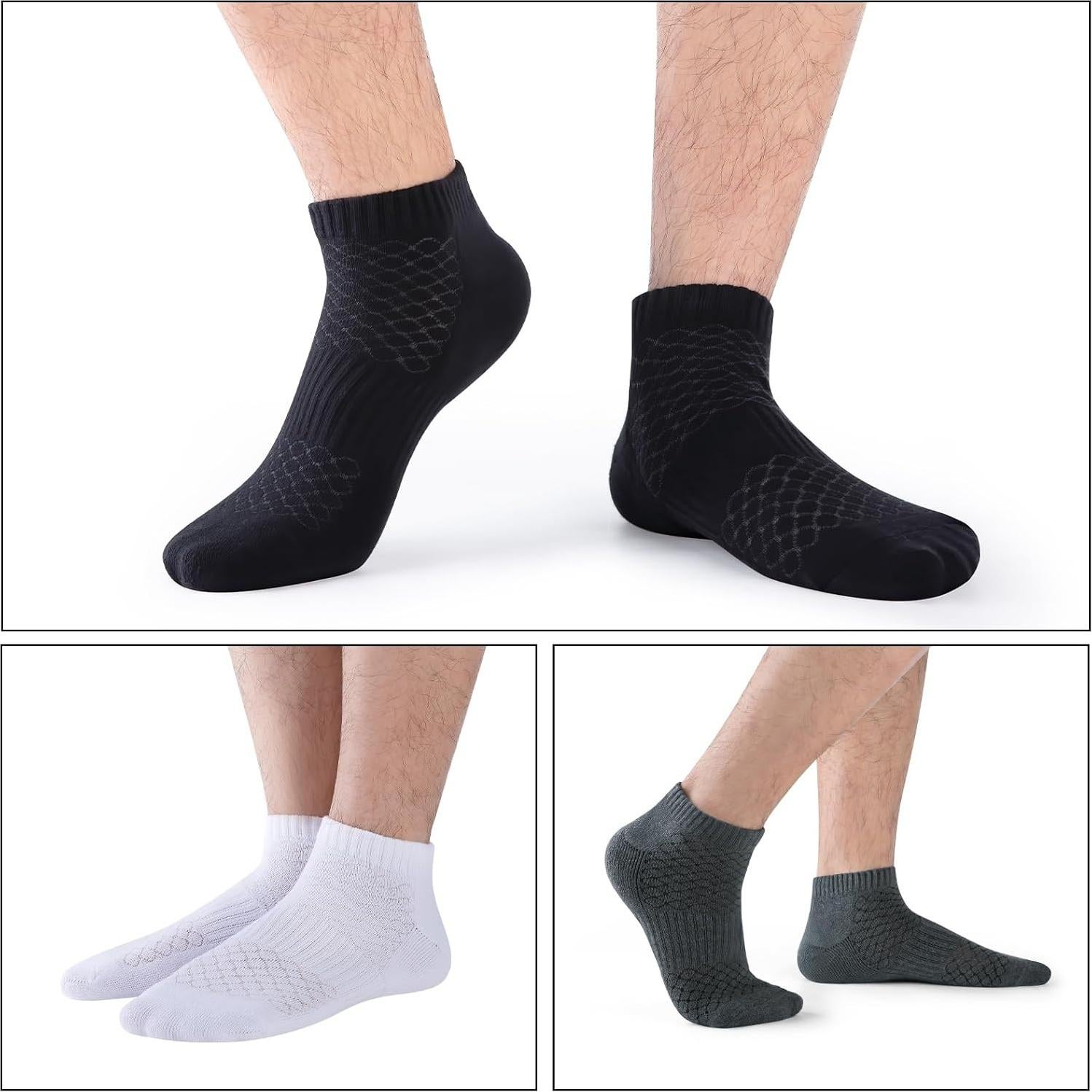 Calcetines de Tobillo Acolchados 100% Algodón para Hombres - 5 Pares Gris