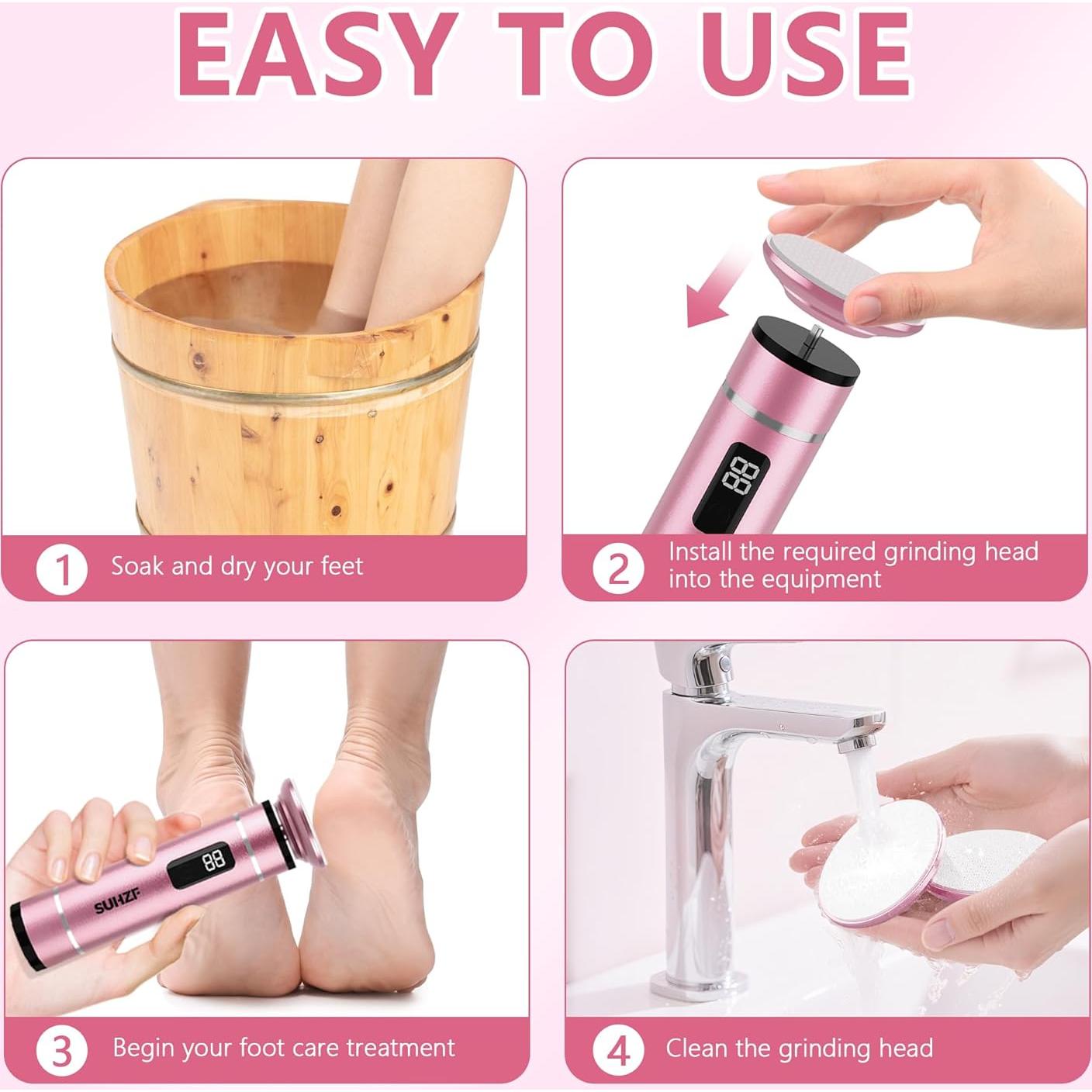 Removedor Eléctrico de Callos SUHZF con Pantalla LED Rosa