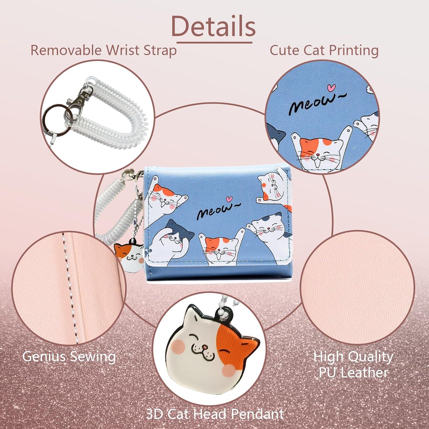 Cartera Pequeña Kawaii AOVINBID Gato Azul Plegada 3x