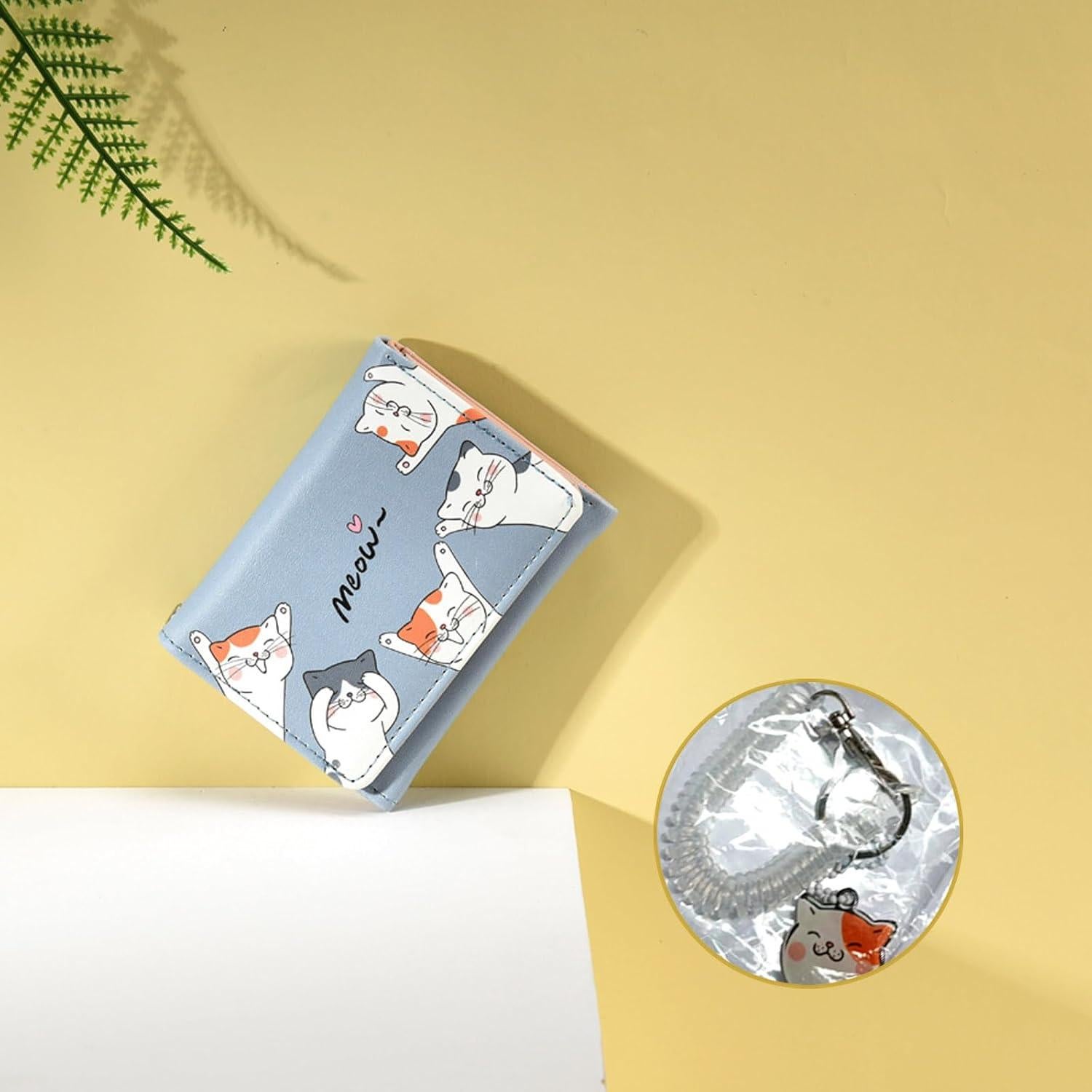 Cartera Pequeña Kawaii AOVINBID Gato Azul Plegada 3x