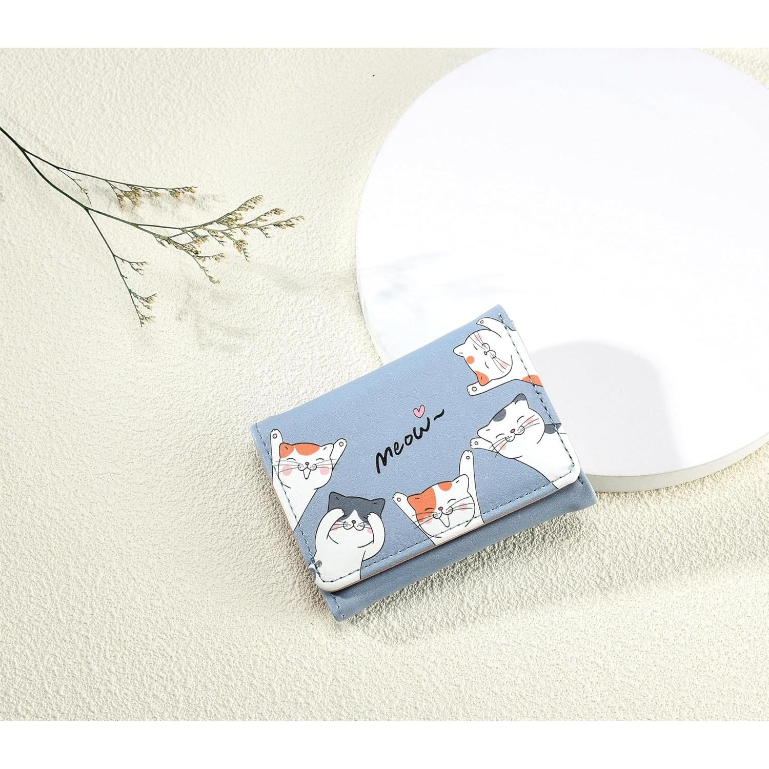 Cartera Pequeña Kawaii AOVINBID Gato Azul Plegada 3x