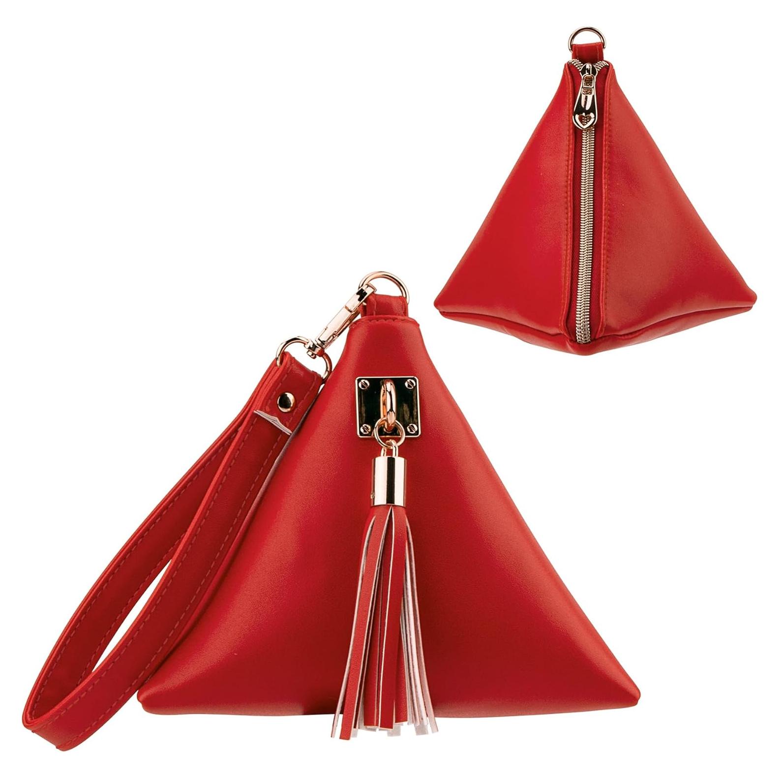 Cartera de mano triangular PG6 de cuero sintético rojo 10x15cm