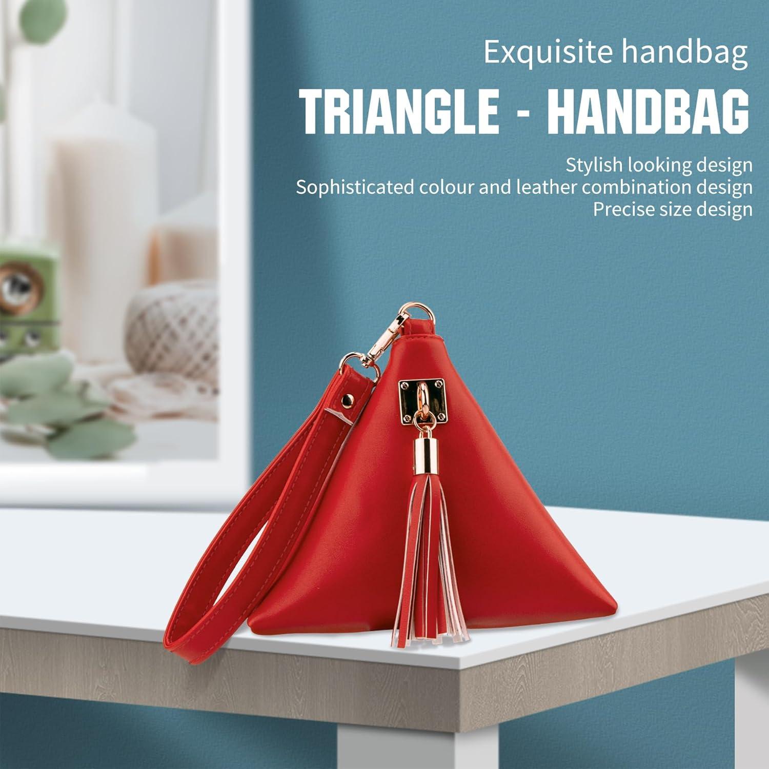 Cartera de mano triangular PG6 de cuero sintético rojo 10x15cm