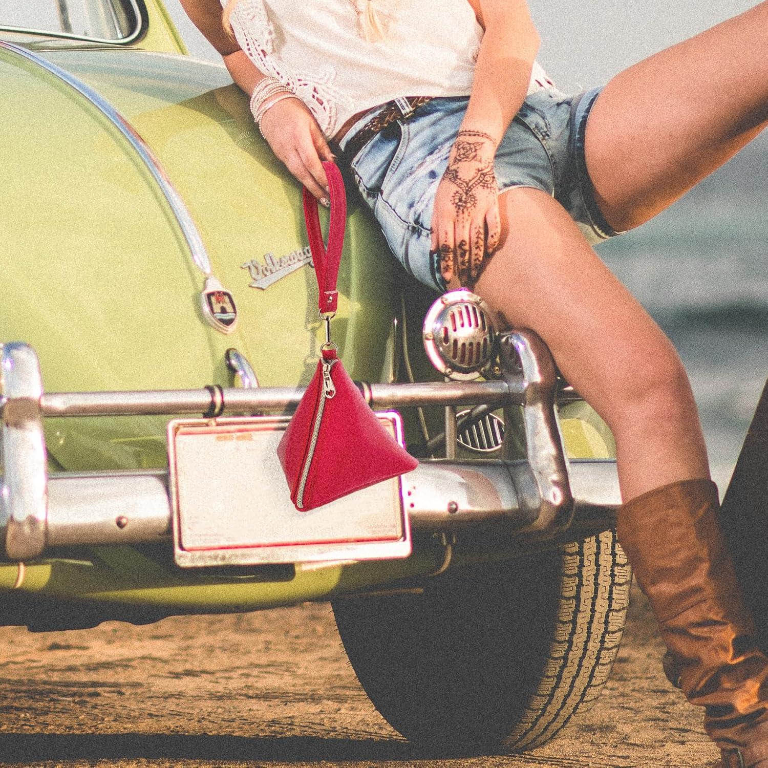 Cartera de mano triangular PG6 de cuero sintético rojo 10x15cm