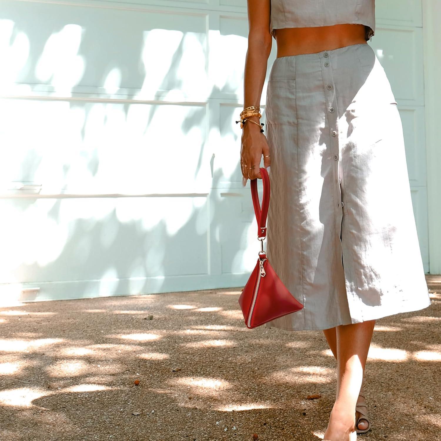 Cartera de mano triangular PG6 de cuero sintético rojo 10x15cm