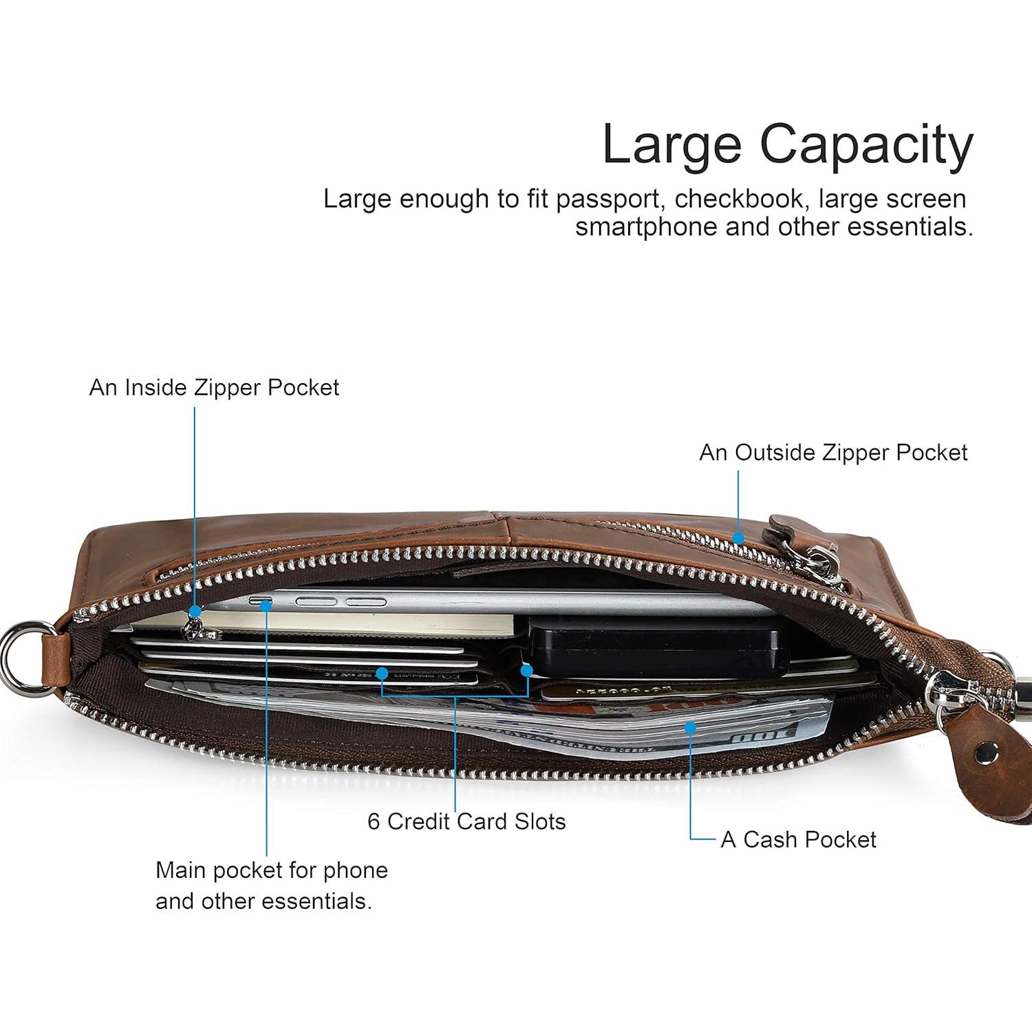 Cartera Clutch de Cuero Befen con Ranuras RFID - Marrón