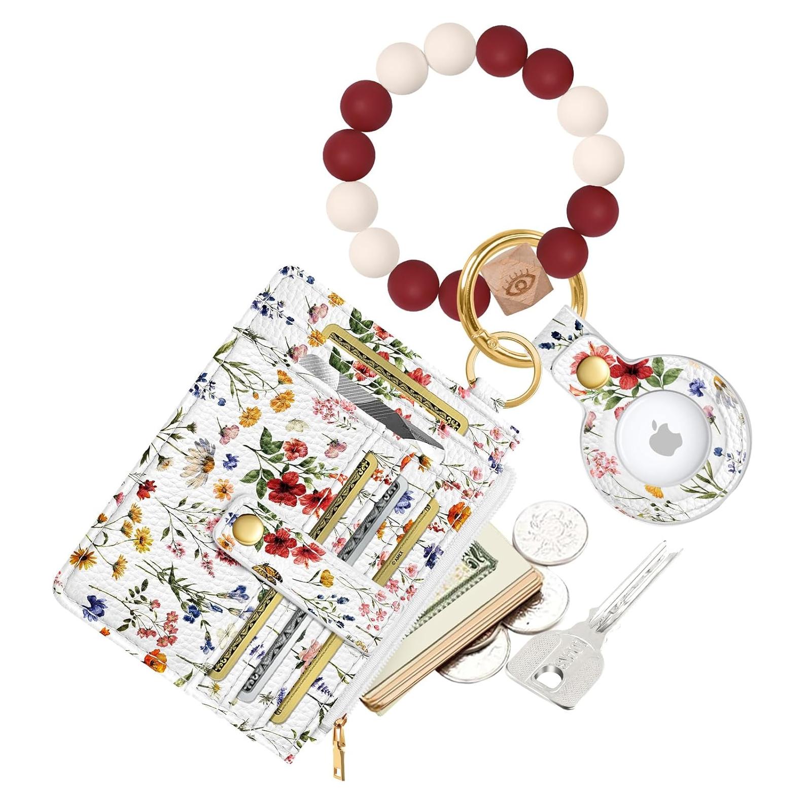 Monedero Llavero para Mujeres con Soporte AirTag - Flor Retro