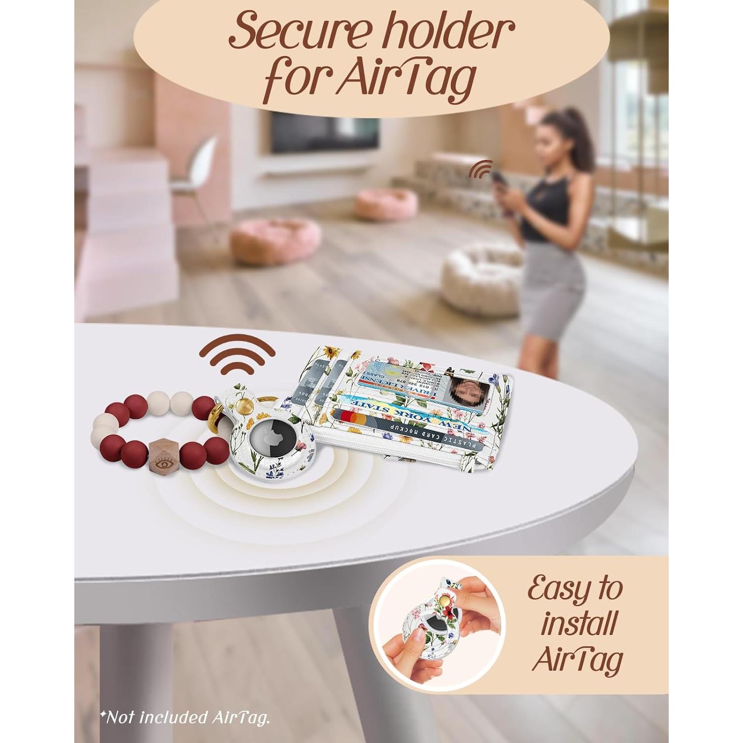 Monedero Llavero para Mujeres con Soporte AirTag - Flor Retro