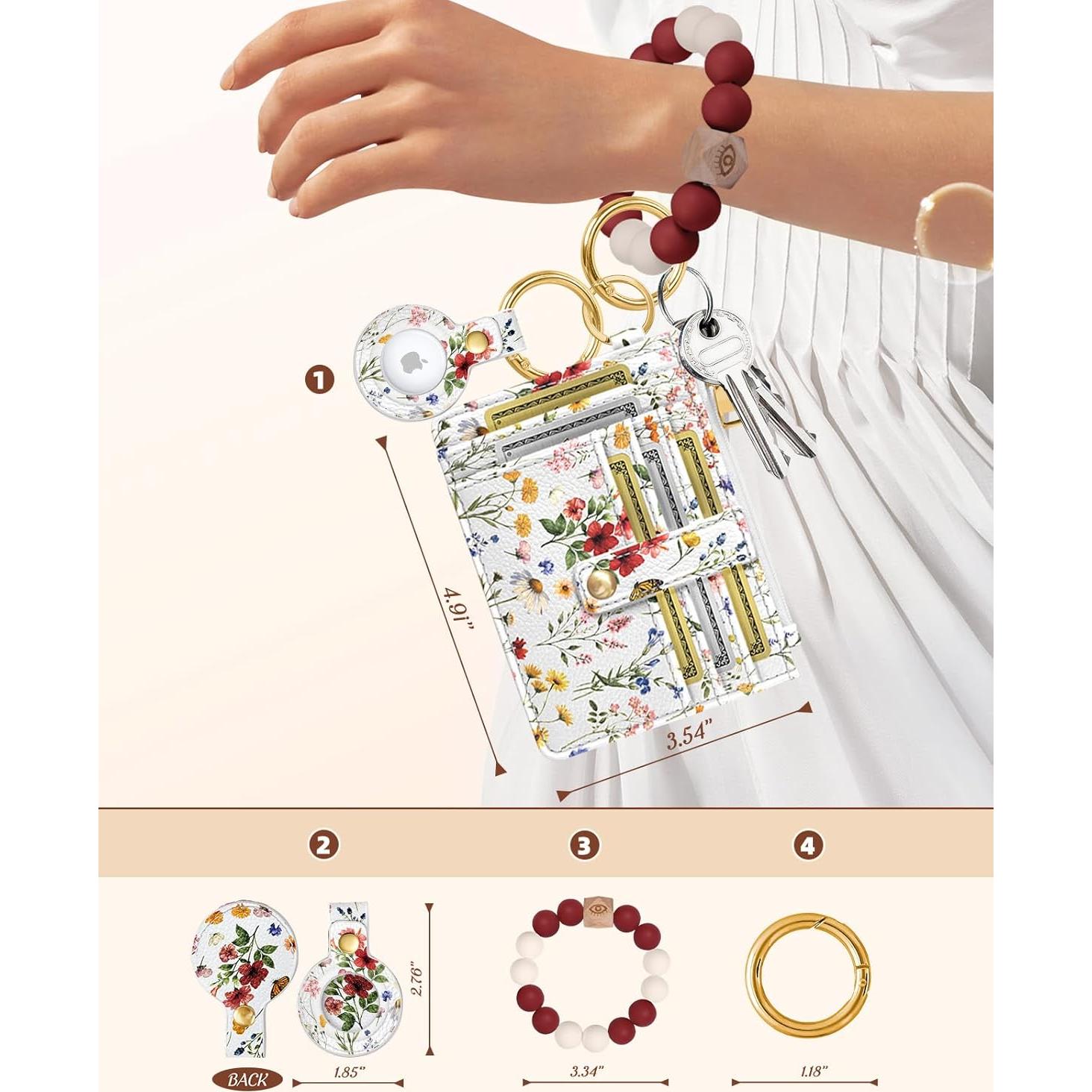 Monedero Llavero para Mujeres con Soporte AirTag - Flor Retro