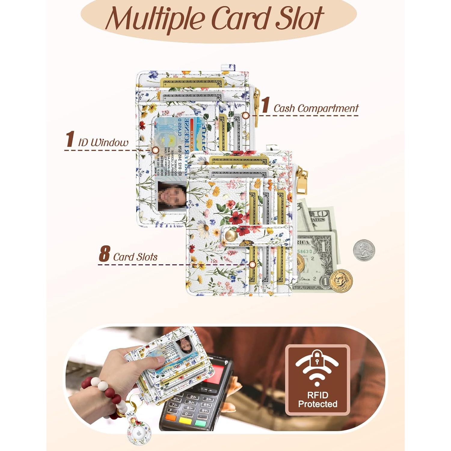 Monedero Llavero para Mujeres con Soporte AirTag - Flor Retro