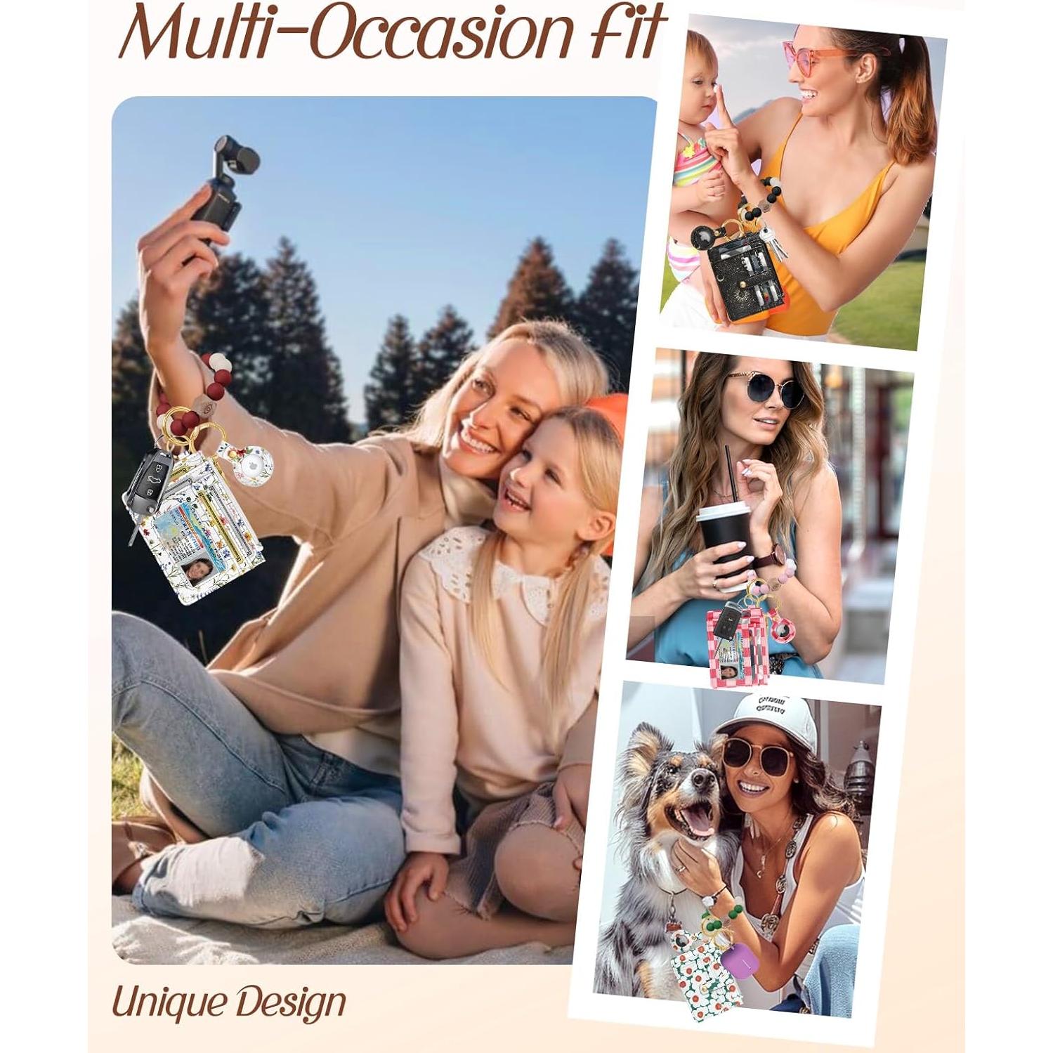 Monedero Llavero para Mujeres con Soporte AirTag - Flor Retro