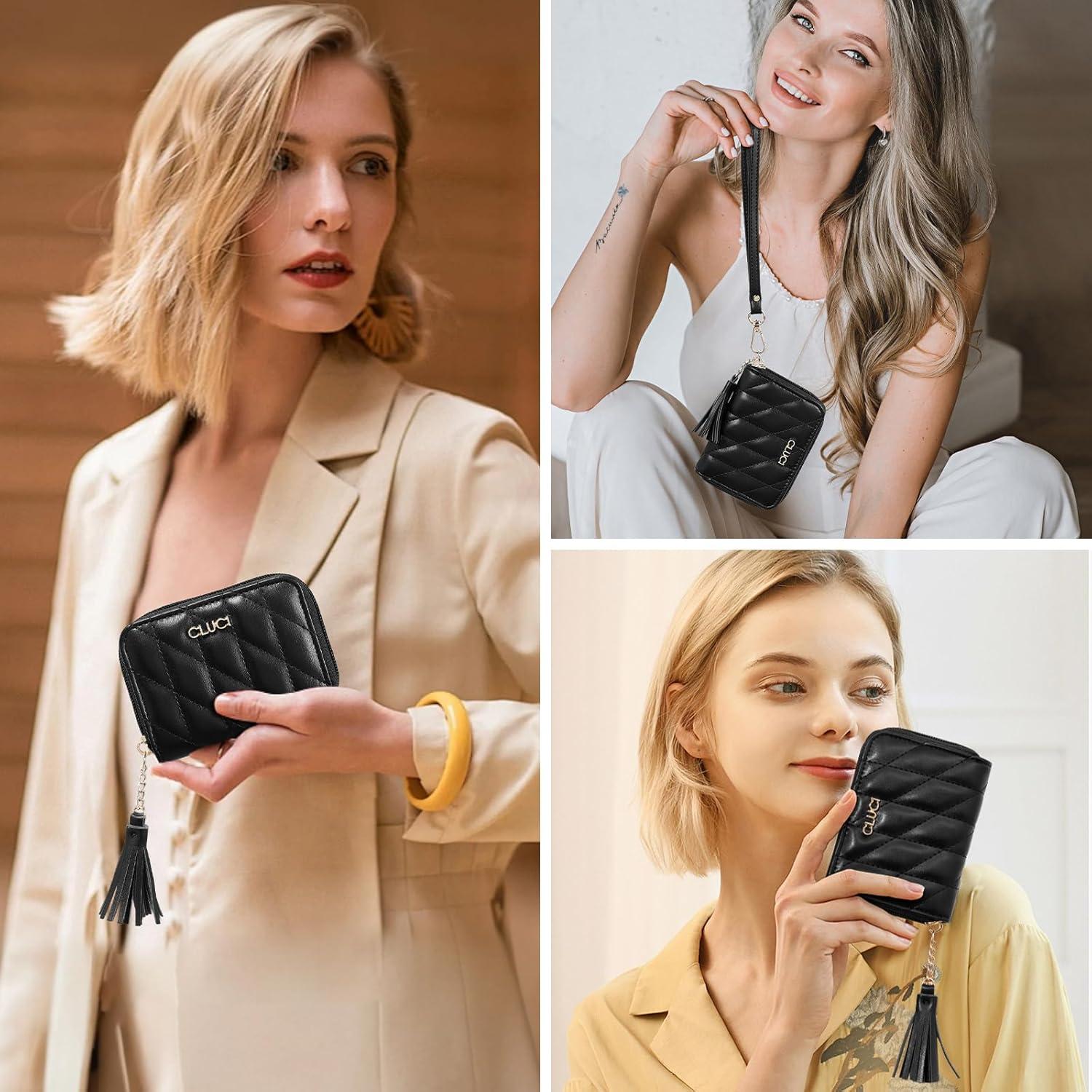 CLUCI Small Wallet for Women Leather Slim Womens Wallet Bifold Multi Card Holder Organizer Designer with Removable ID Window