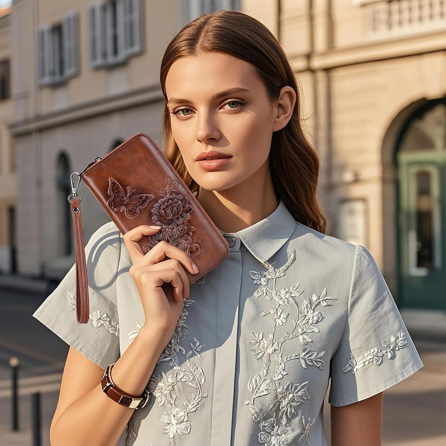 Cartera RFID para Mujeres VIMUTI Cuero Vegano Floral 20.8x11cm