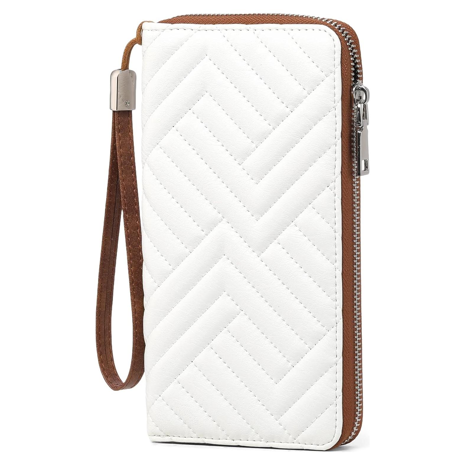 Cartera GOIACII de Cuero Vegano con Bloqueo RFID - Marrón y Blanco