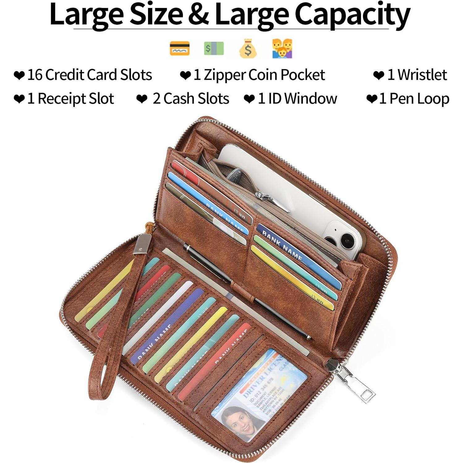 Cartera GOIACII de Cuero Vegano con Bloqueo RFID - Marrón y Blanco