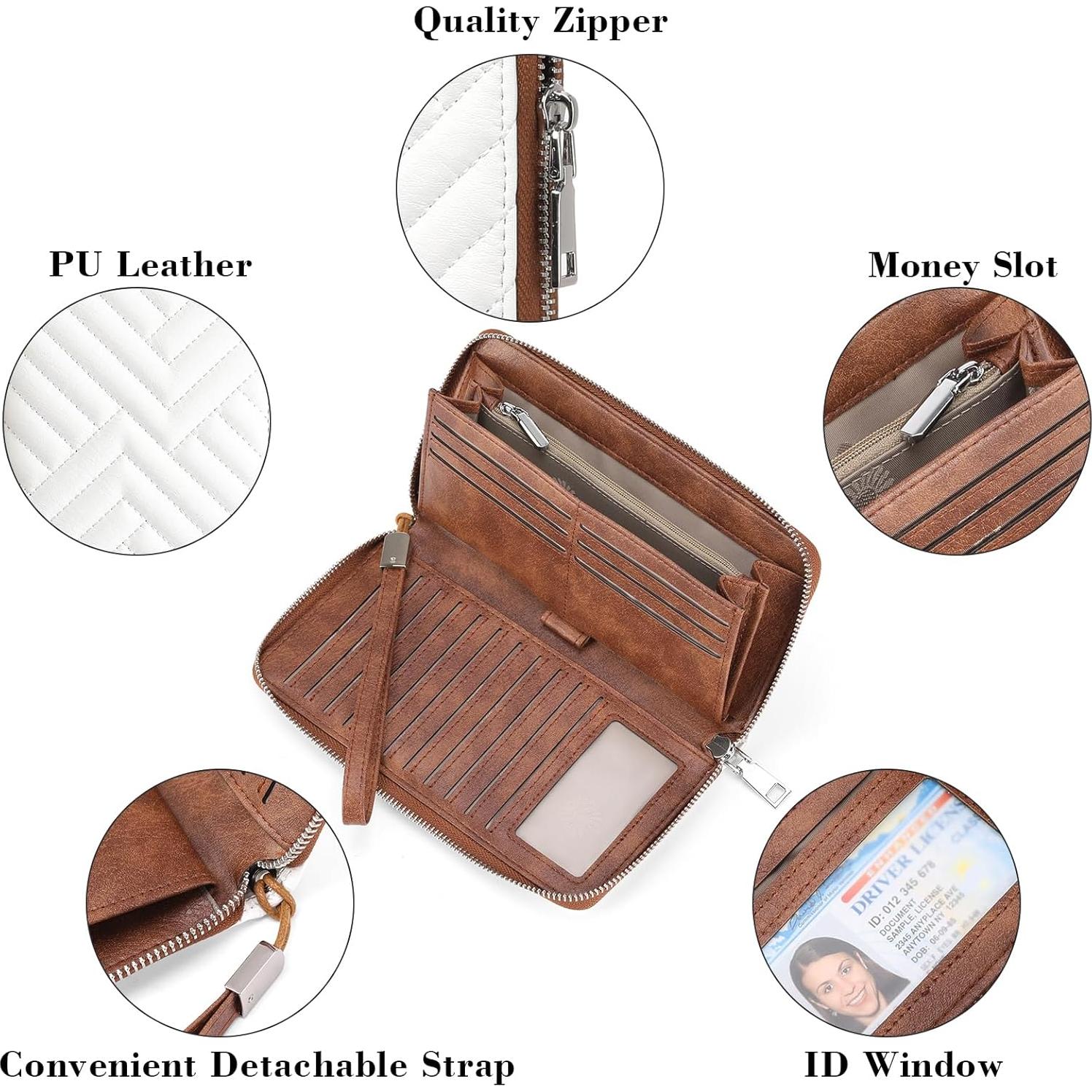 Cartera GOIACII de Cuero Vegano con Bloqueo RFID - Marrón y Blanco