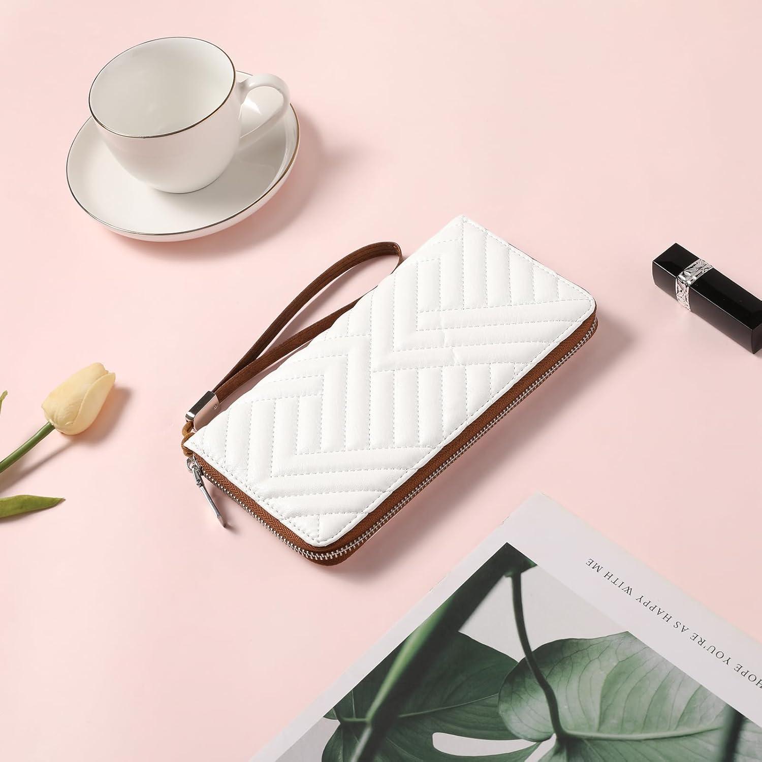Cartera GOIACII de Cuero Vegano con Bloqueo RFID - Marrón y Blanco