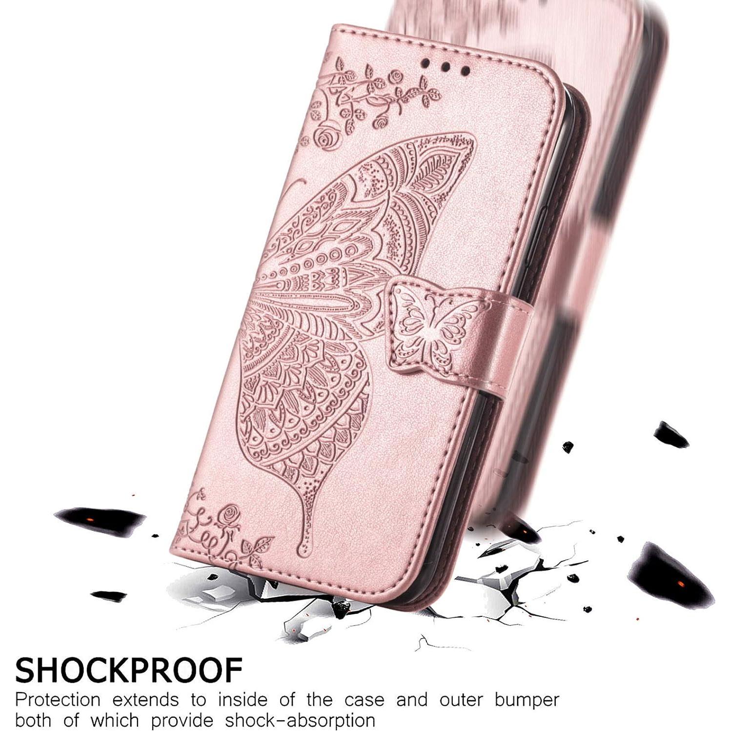 Funda Cartera HAOTP para iPhone 16E Rosa Dorado con Soporte