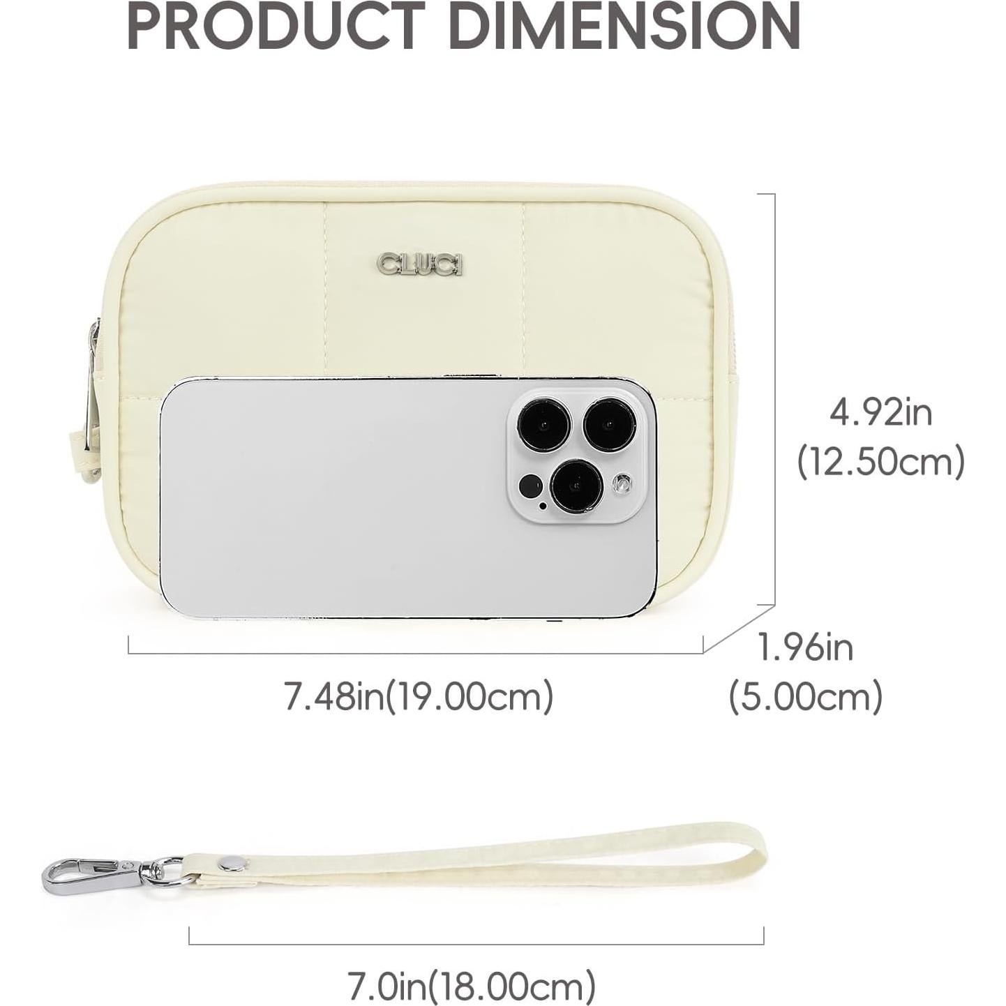 Cartera de Muñeca Puffer CLUCI Beige 3 Bolsillos 19x12.5cm