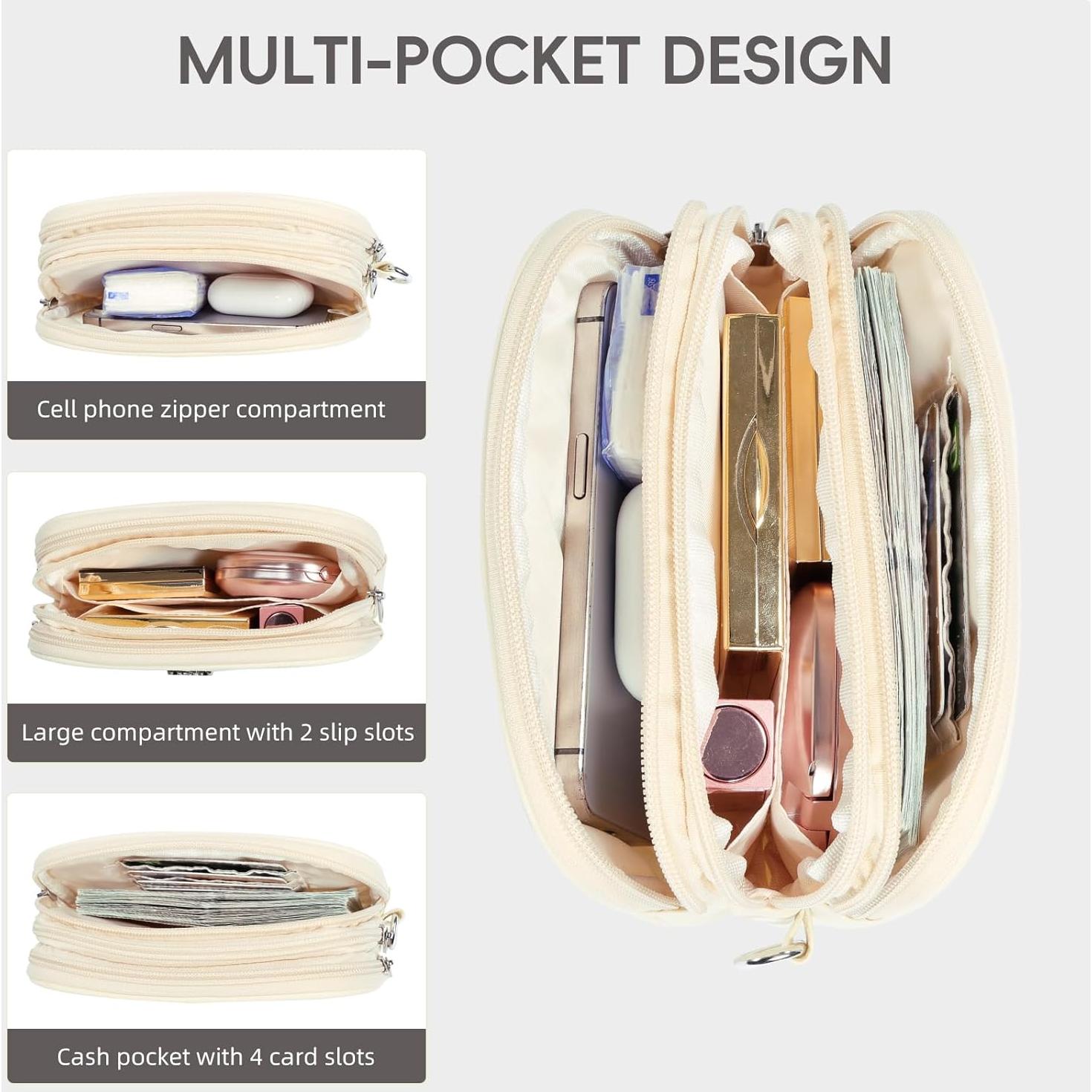 Cartera de Muñeca Puffer CLUCI Beige 3 Bolsillos 19x12.5cm