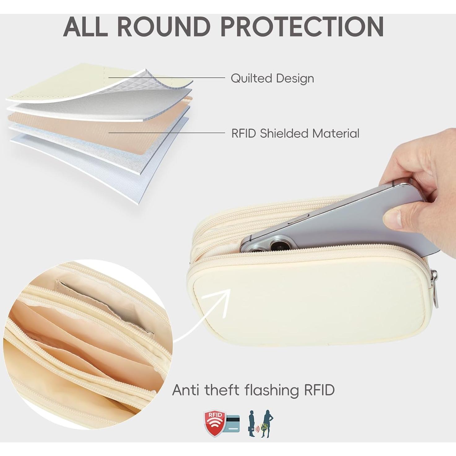 Cartera de Muñeca Puffer CLUCI Beige 3 Bolsillos 19x12.5cm