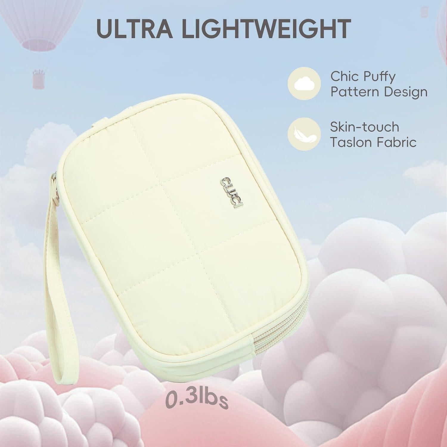 Cartera de Muñeca Puffer CLUCI Beige 3 Bolsillos 19x12.5cm