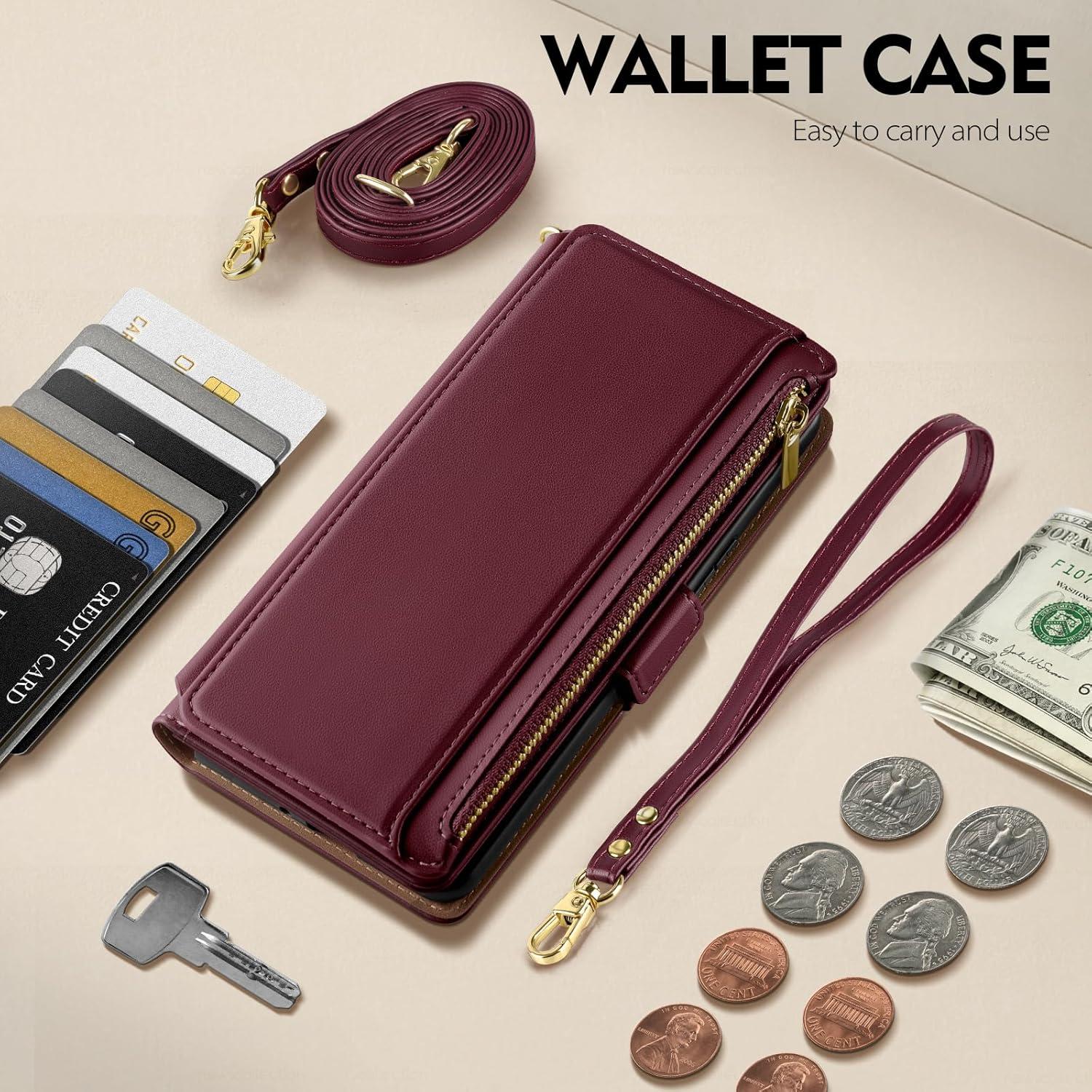 Funda de Cartera Antsturdy para iPhone 17 Pro Max RFID Rojo Vino