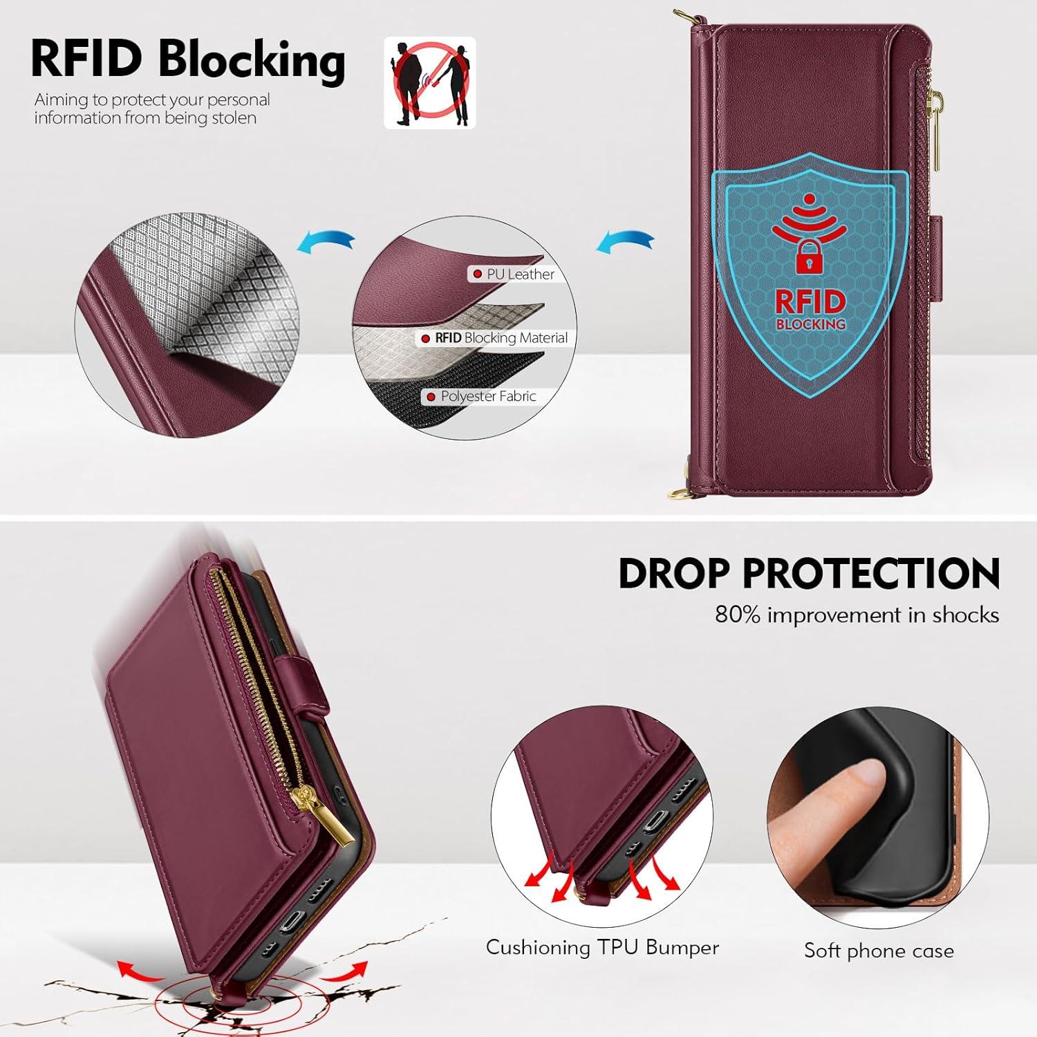 Funda de Cartera Antsturdy para iPhone 17 Pro Max RFID Rojo Vino