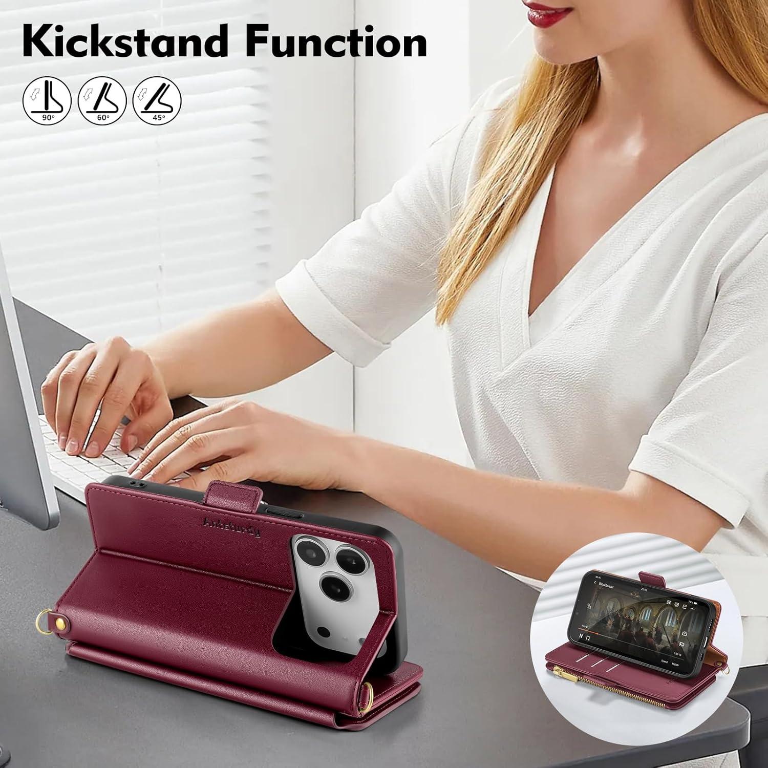 Funda de Cartera Antsturdy para iPhone 17 Pro Max RFID Rojo Vino