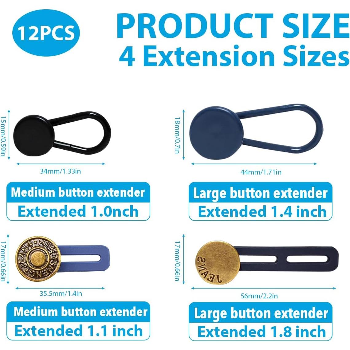 12 Extensores de Botón para Pantalones Rukinovi - Ajuste 2.54 a 3.56 cm