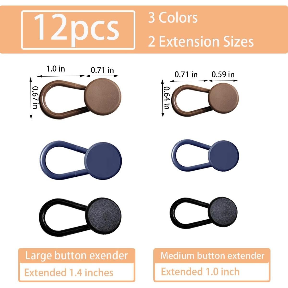 12 Extensores de Botón para Jeans ZTEOFO - Negro, Azul, Caqui