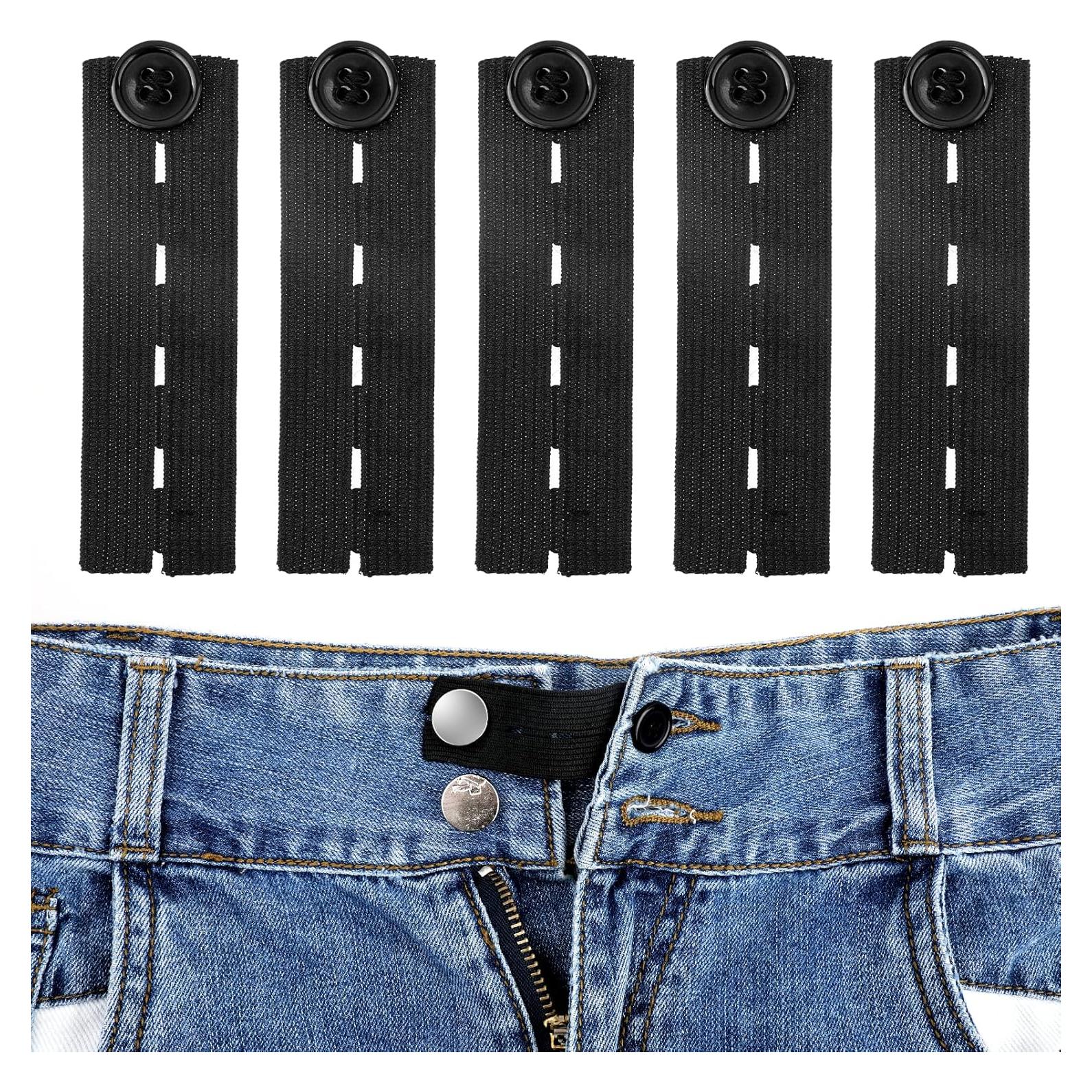 5 Piezas Extensor de Botón de Cintura Ajustable Negro