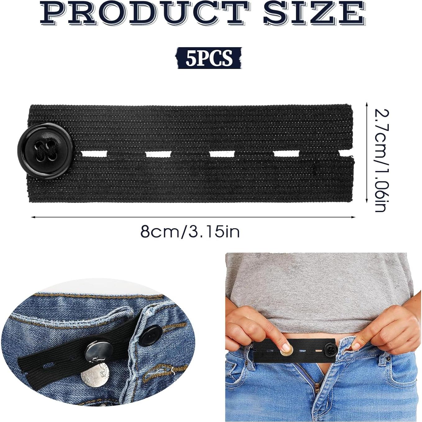5 Piezas Extensor de Botón de Cintura Ajustable Negro