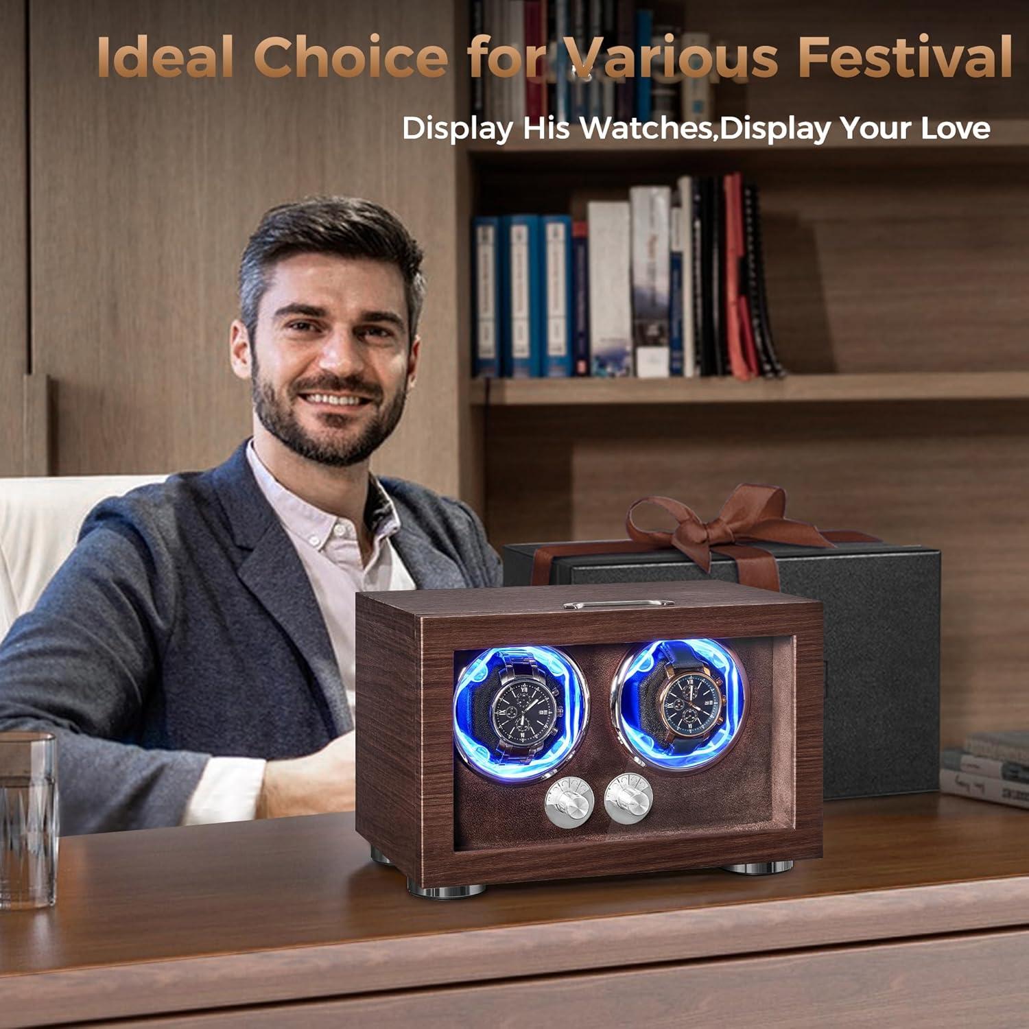 Winder Doble para Relojes ANWBROAD con Luz LED y Motor Silencioso