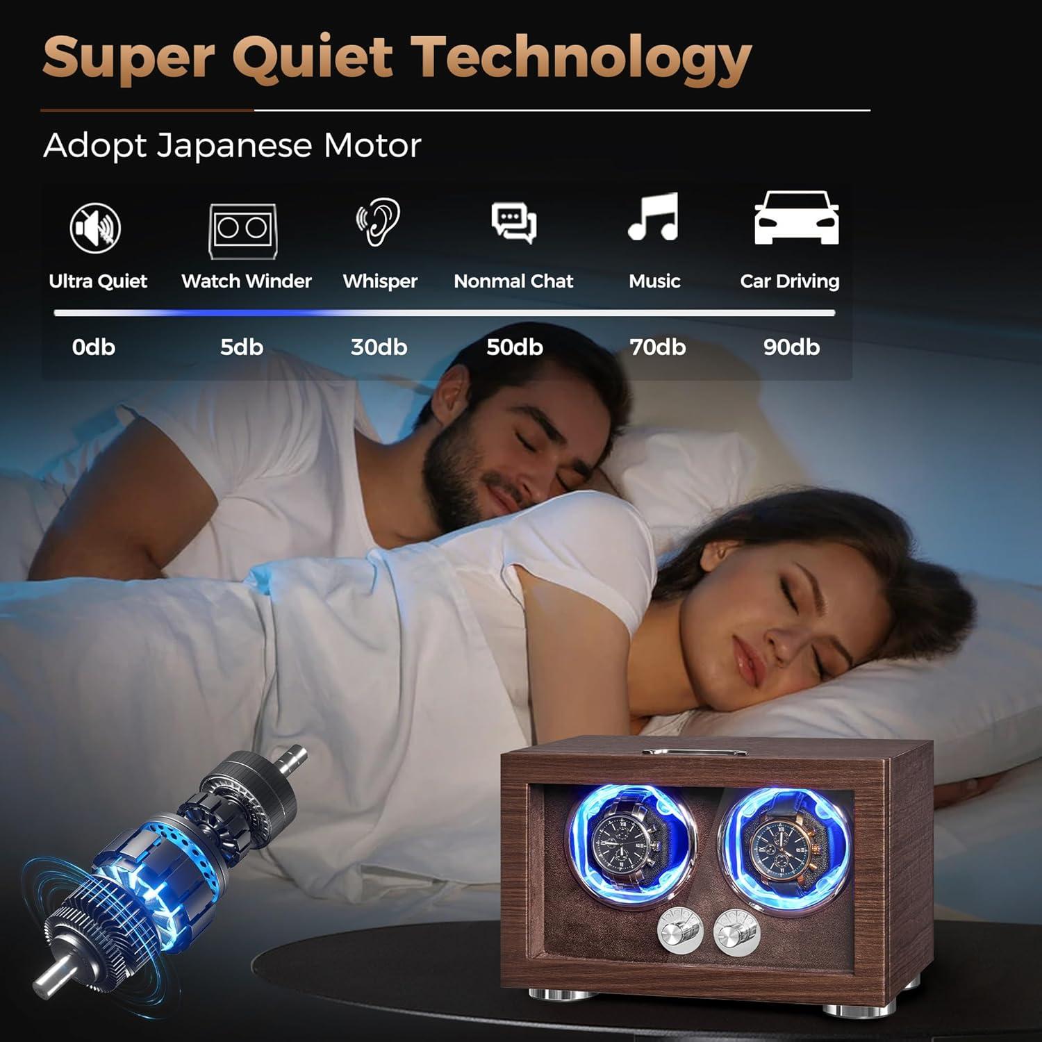 Winder Doble para Relojes ANWBROAD con Luz LED y Motor Silencioso