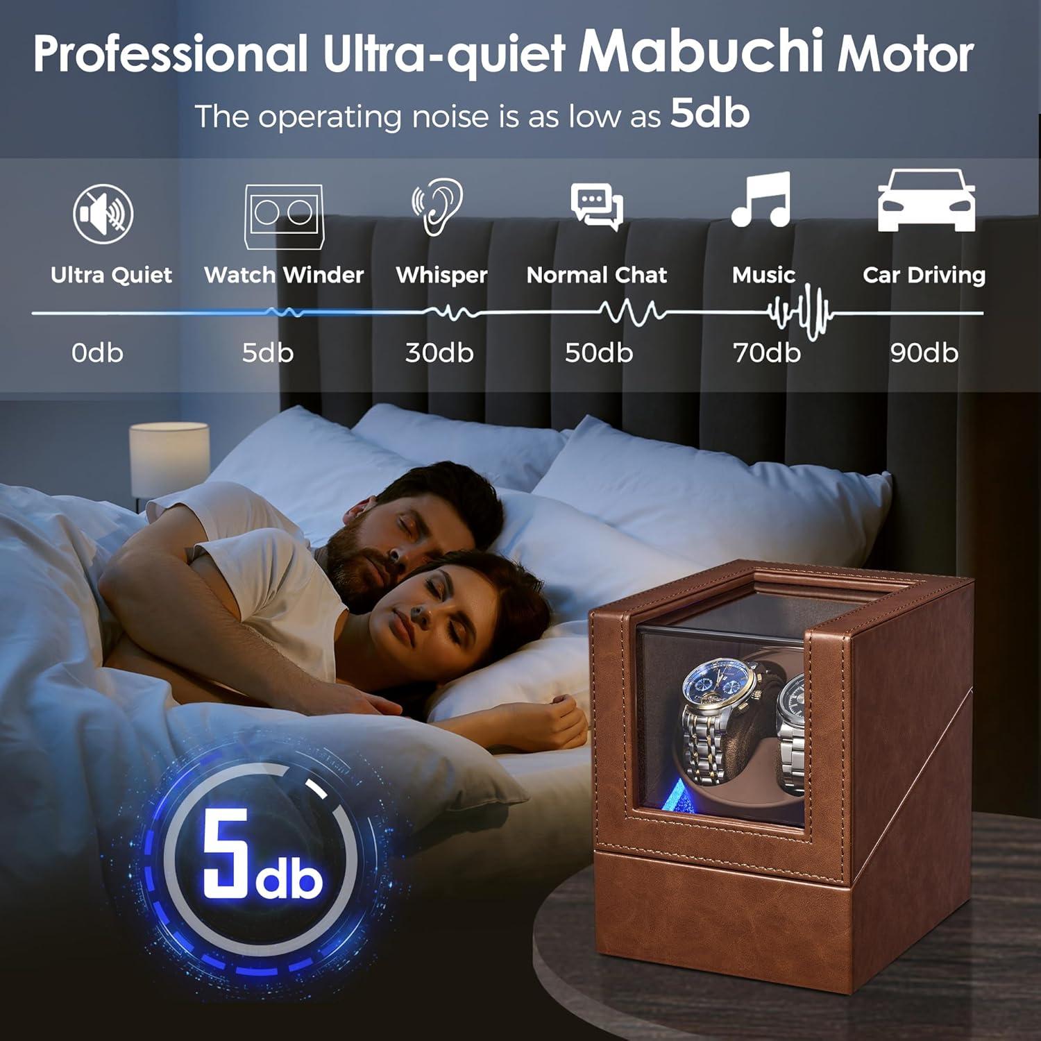 BEWISHOME Reloj Winder Doble con Luz LED y Motor Silencioso