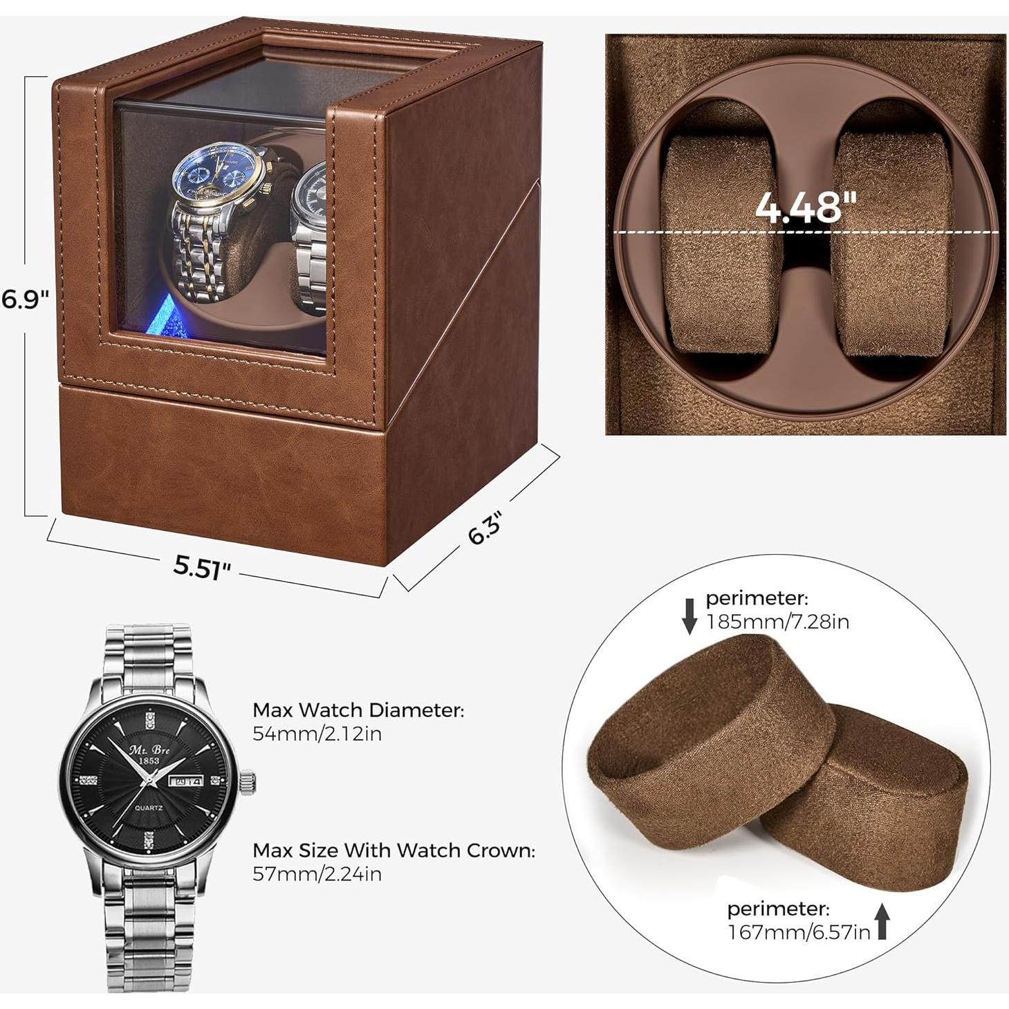 BEWISHOME Reloj Winder Doble con Luz LED y Motor Silencioso