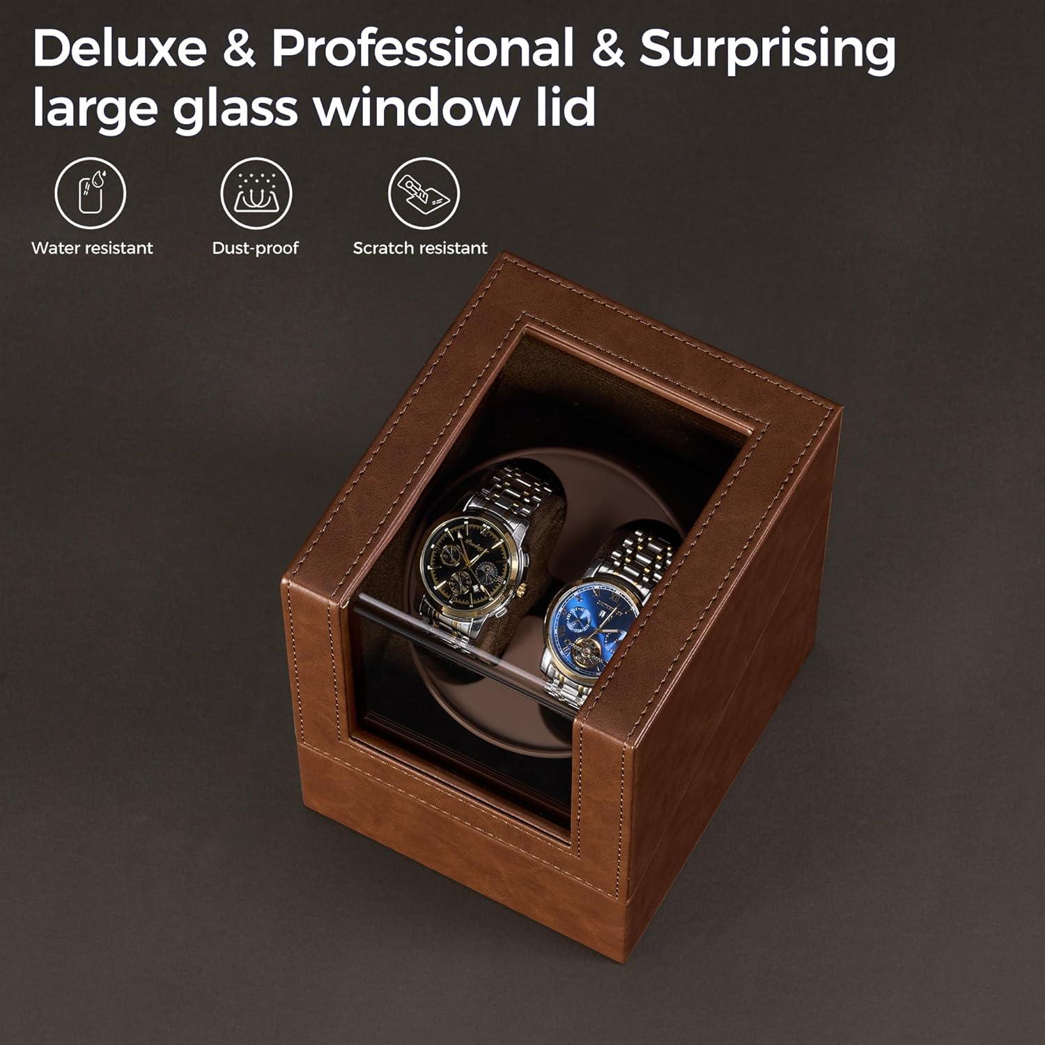 BEWISHOME Reloj Winder Doble con Luz LED y Motor Silencioso