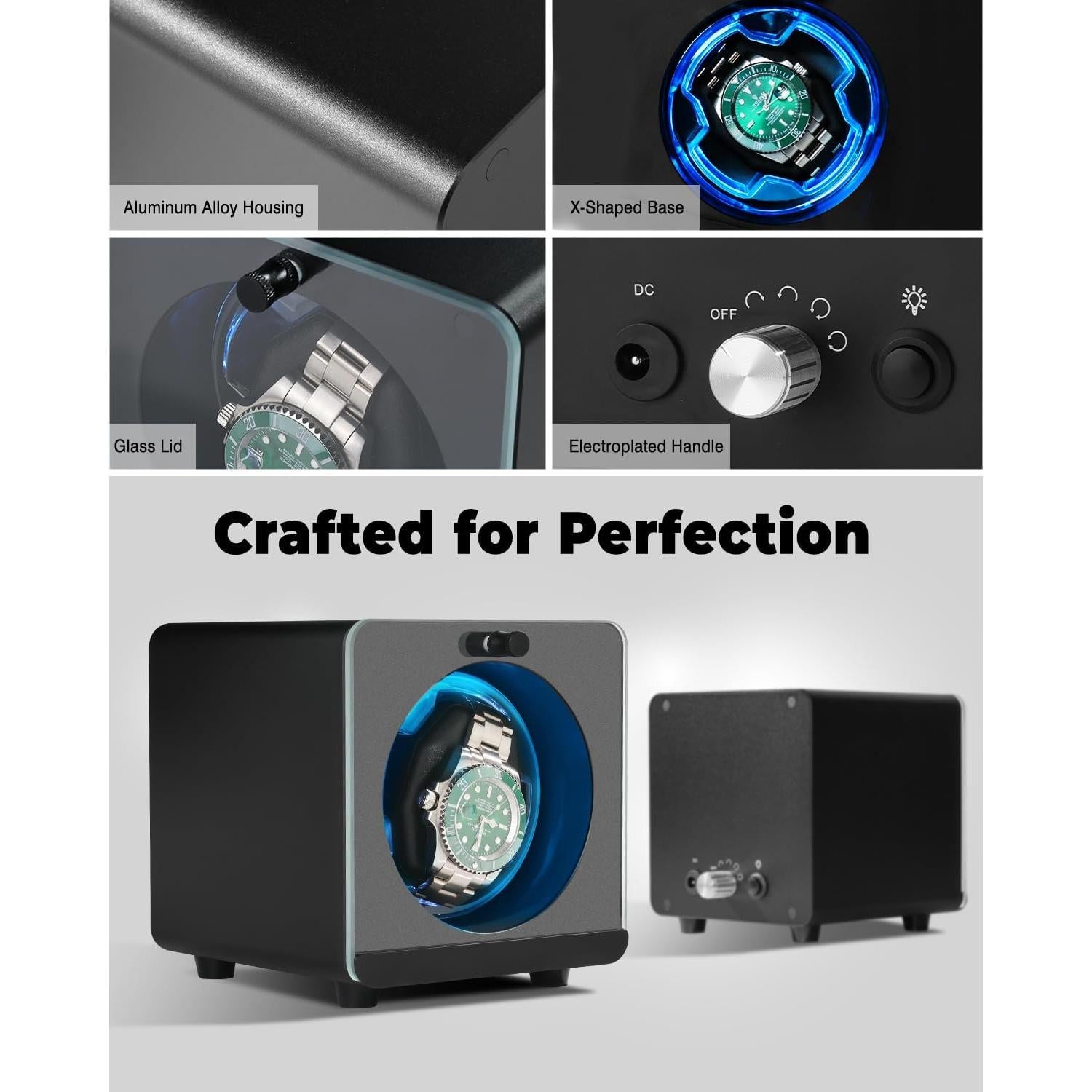 Enrollador de Reloj Automático Cevale con Luz Azul y Motor Silencioso