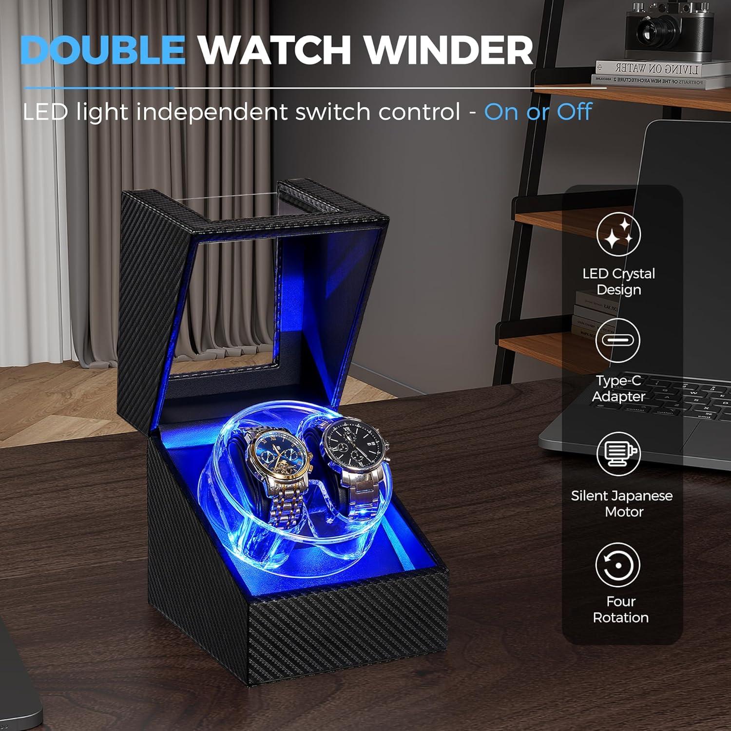 Caja de Reloj Automático ANWBROAD JWW007C con LED y Motor Silencioso