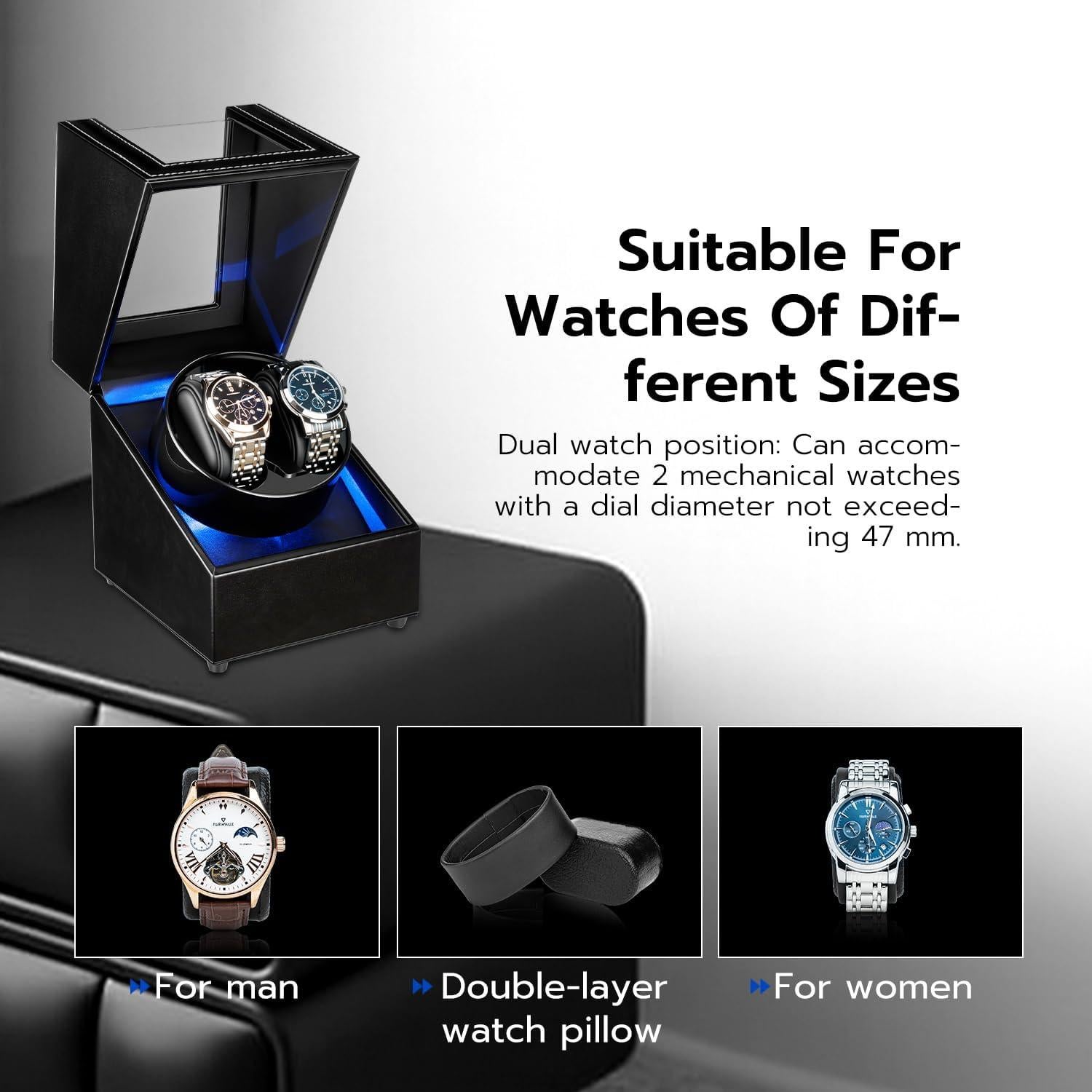 Reloj Winder Mcbazel Doble Automático USB 2 Relojes 47mm