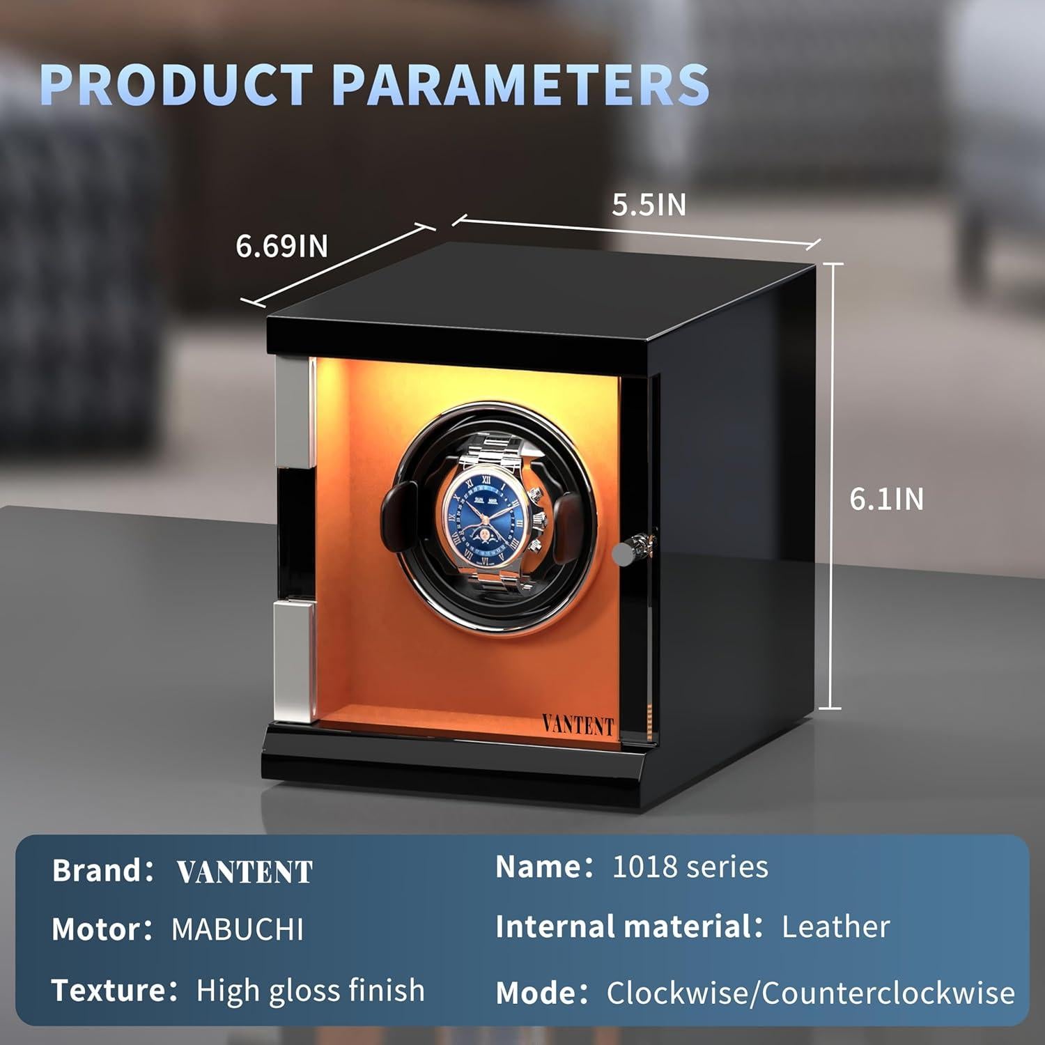 Enrollador de Reloj Automático VANTENT Negro con USB Tipo-C