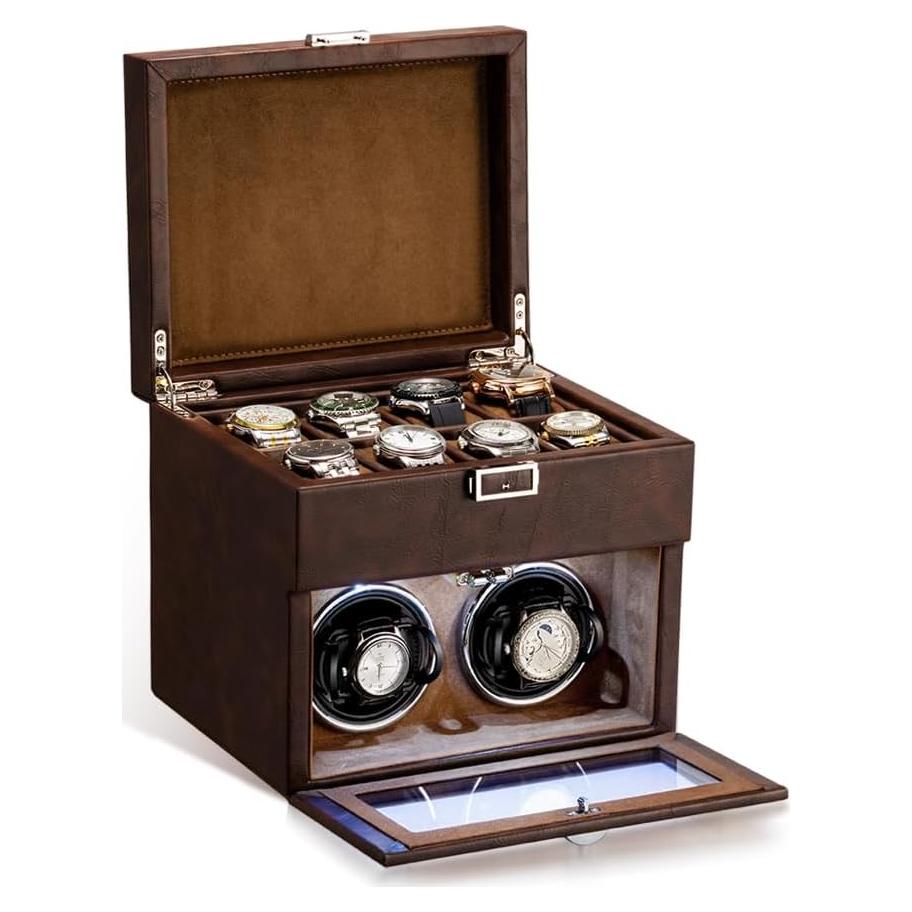 Enrollador Automático Doble de Reloj Anyasun con Luz LED