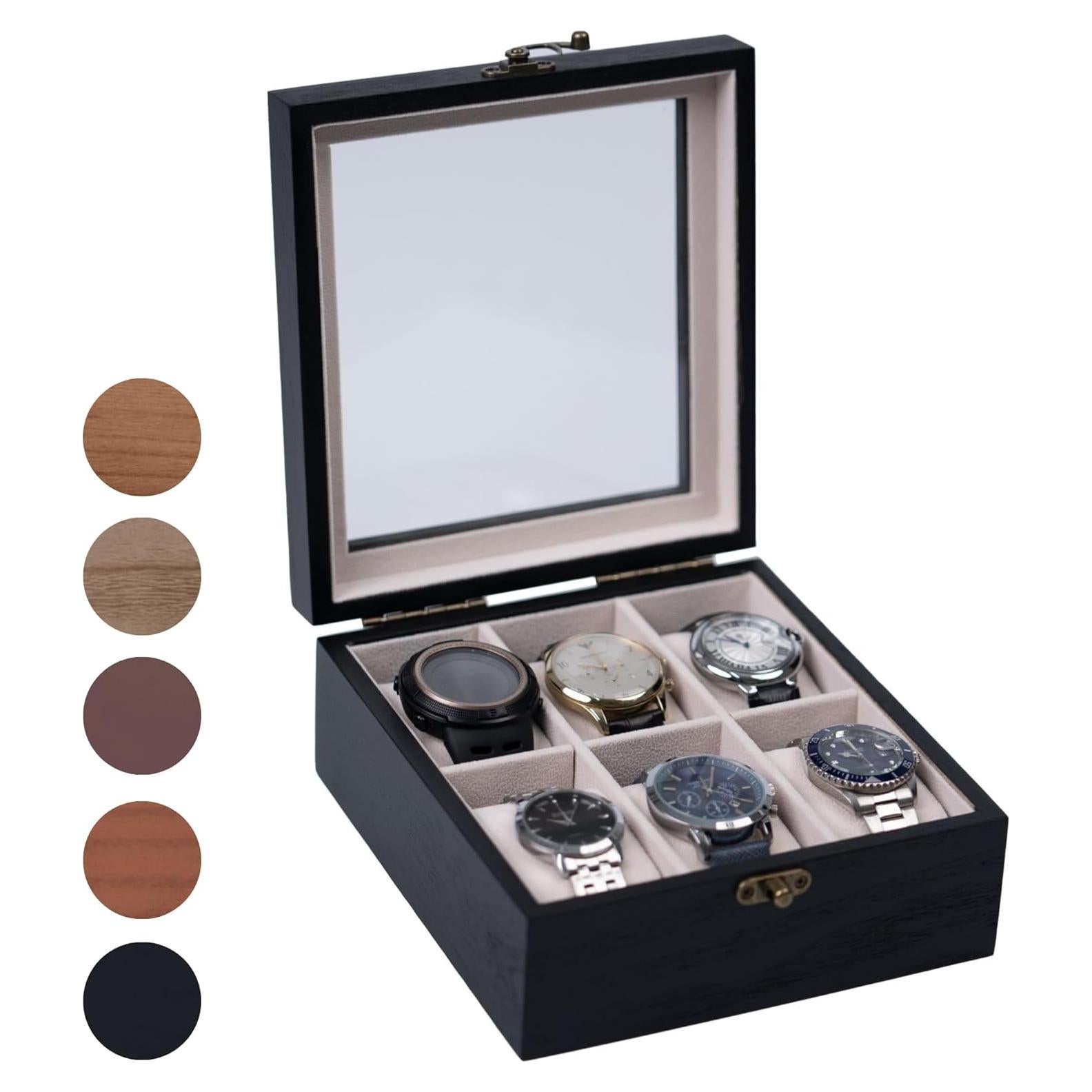 Caja de Reloj de Madera Exper City con 6 Compartimentos - Negro